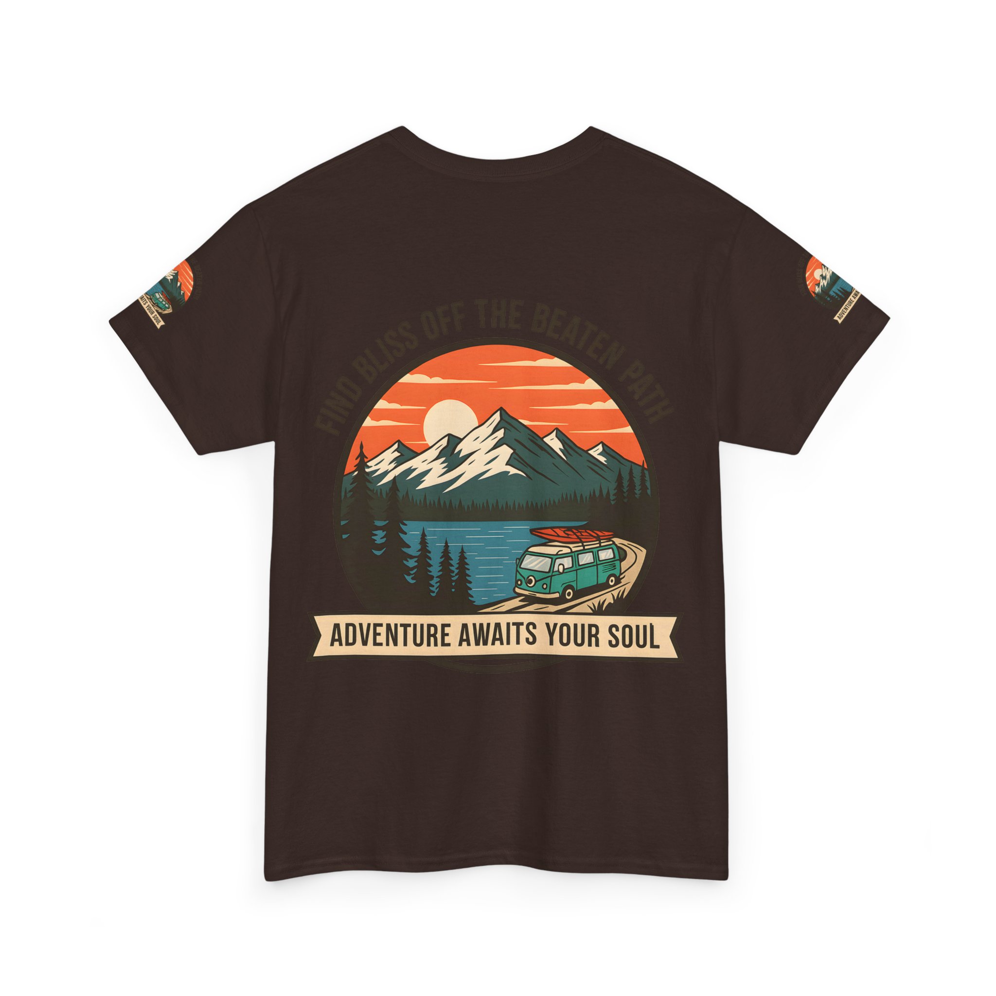 Unisex Heavy Cotton Tee — "Find Bliss Off the Beaten Path" Mountain & Camper T‑Shirt