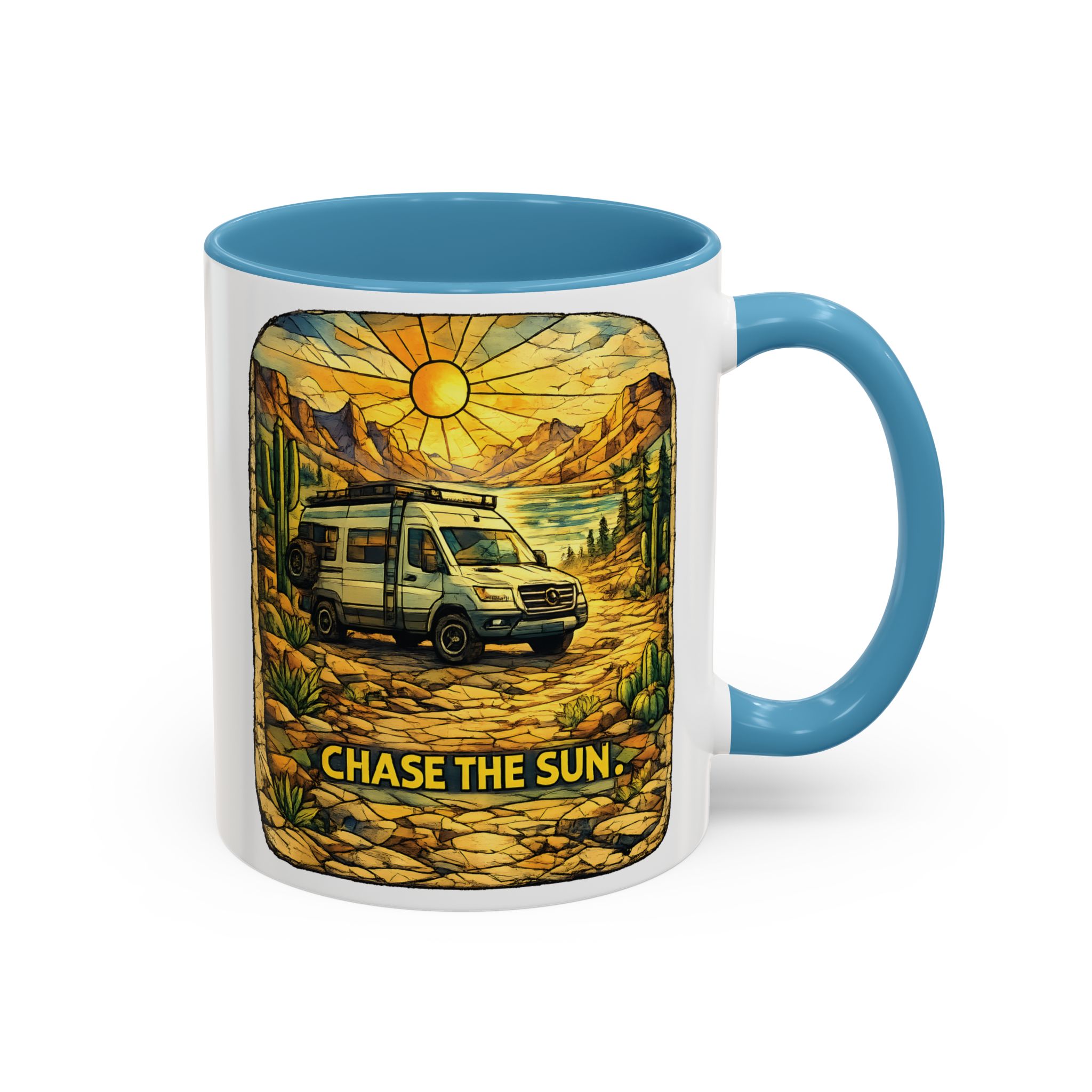 Accent Coffee Mug (11, 15oz) — "Chase The Sun" Design Cubic-Line