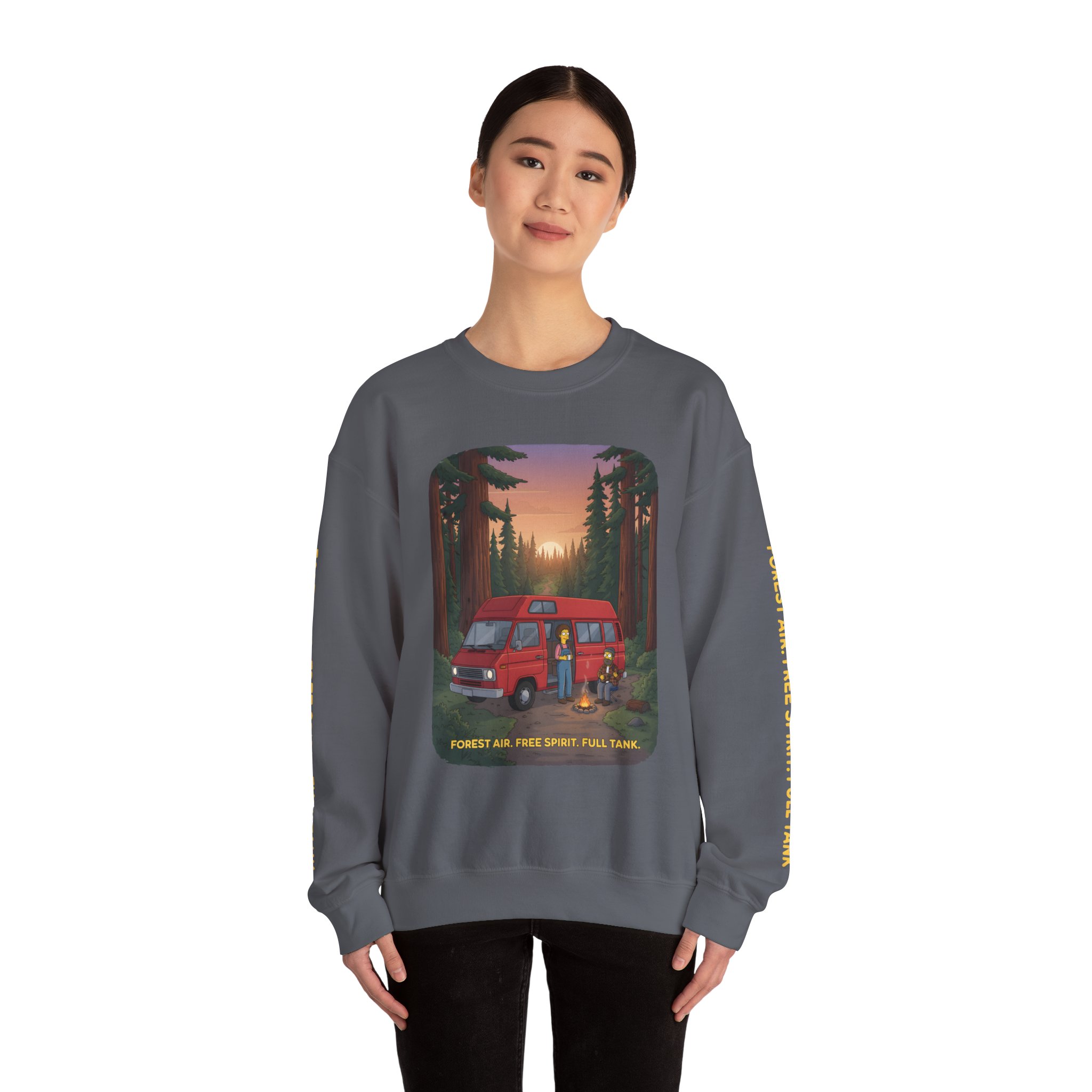 6274663595134517537_2048.jpeg Unisex Heavy Blend™ Crewneck Sweatshirt — "Forest Air Free Spirit Full Tank" Design Sitcom-Line