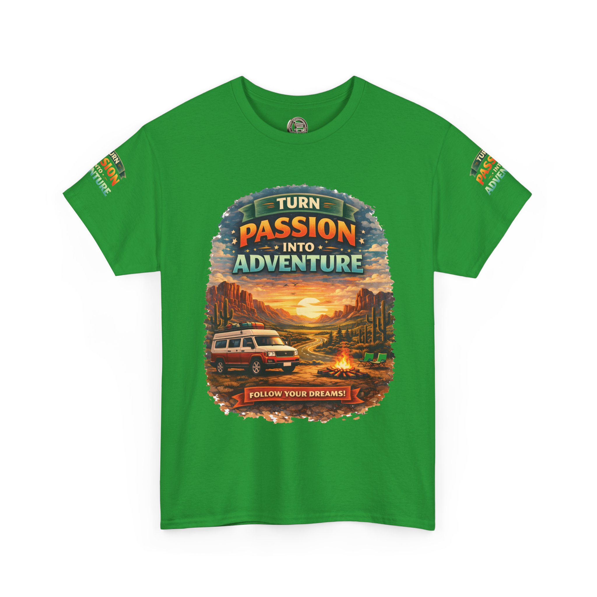 Unisex Heavy Cotton Tee — "Turn Passion Into Adventure" Design Scenic-Line