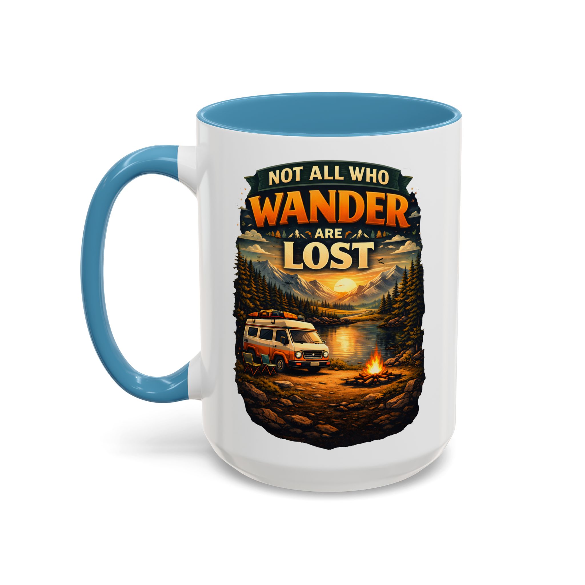 Accent Coffee Mug (11, 15oz) — "Not All Who Wander Are Lost" Design Scenic-Line