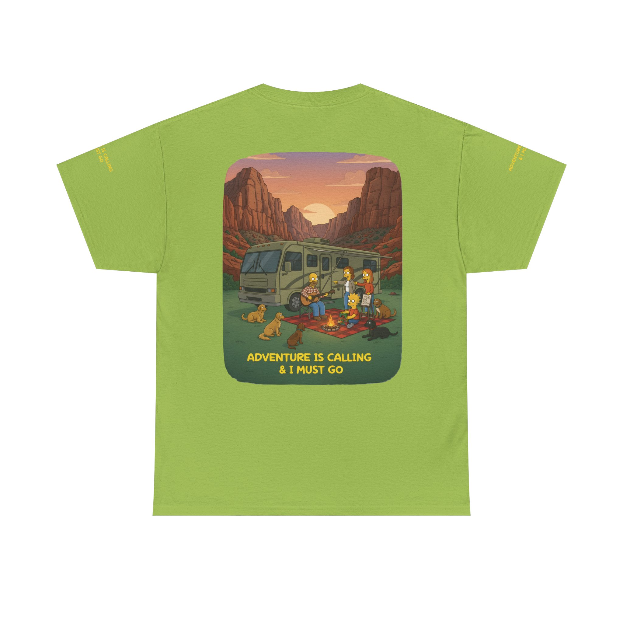 Unisex Heavy Cotton Tee — "Adventure Is Calling-I Must Go" Design Sitcom-Line