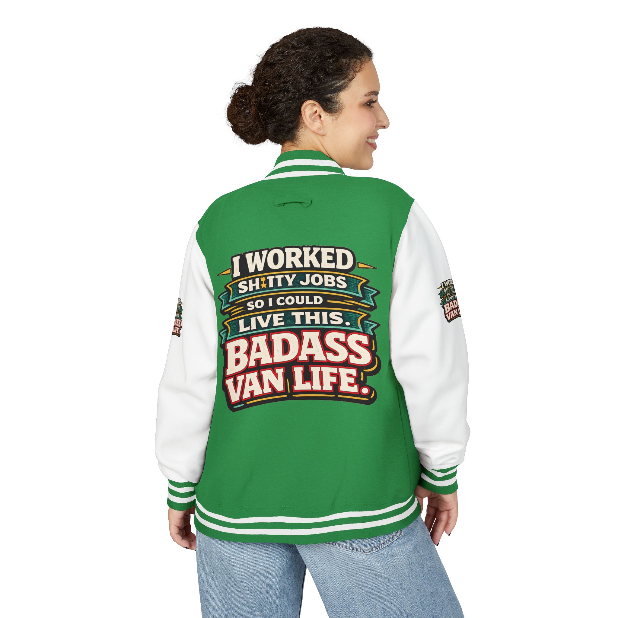 Unisex Heavyweight Letterman Jacket — "I Worked Shitty Jobs" Design F**K-Line