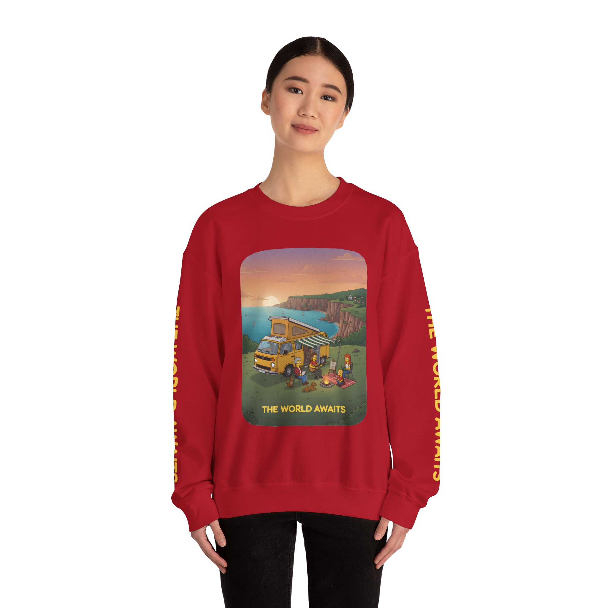 Unisex Heavy Blend™ Crewneck Sweatshirt — "The World Awaits" Design Sitcom-Line