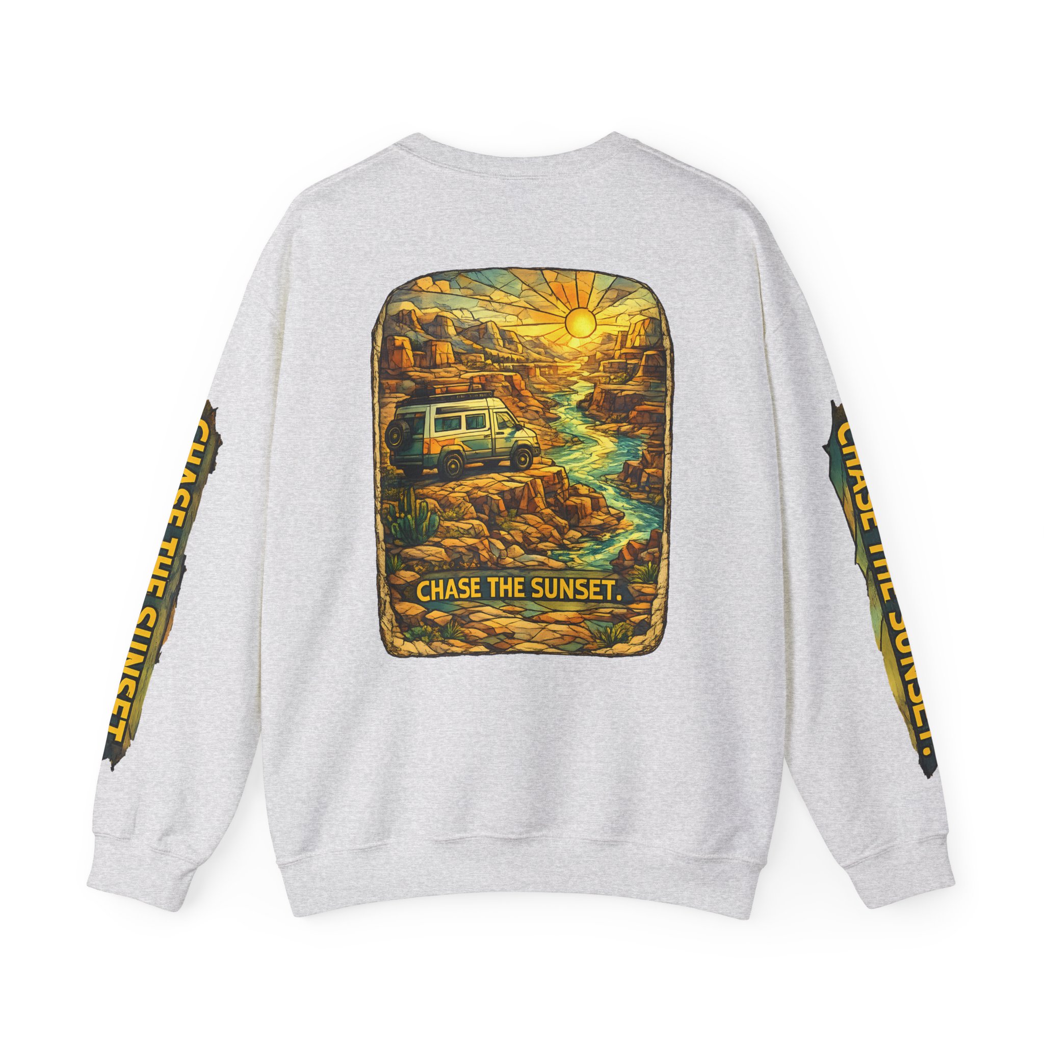 Unisex Heavy Blend™ Crewneck Sweatshirt — "Chase The Sunset" Design Cubic-Line