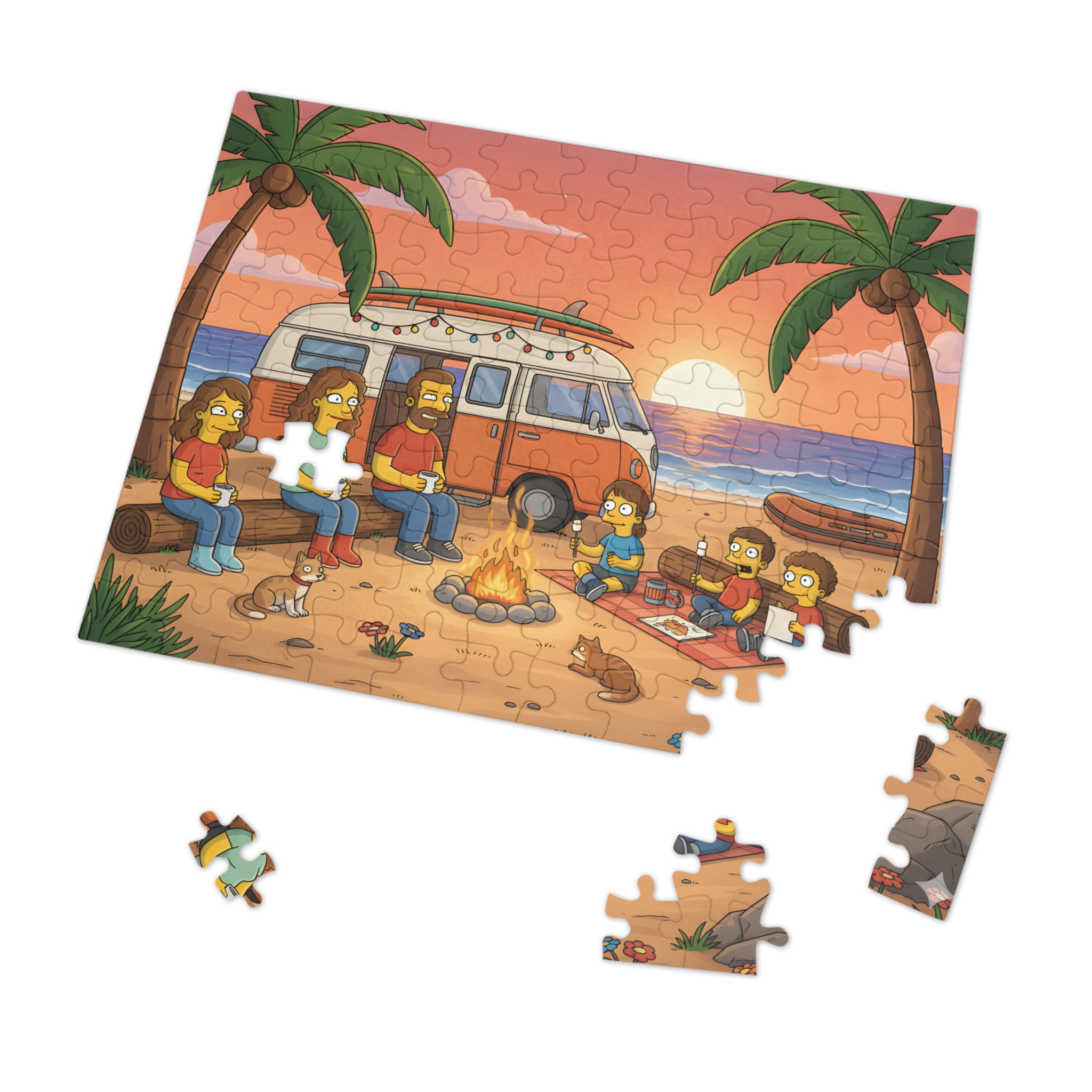 Jigsaw Puzzle with Tin — Sunset Surf Van Scene