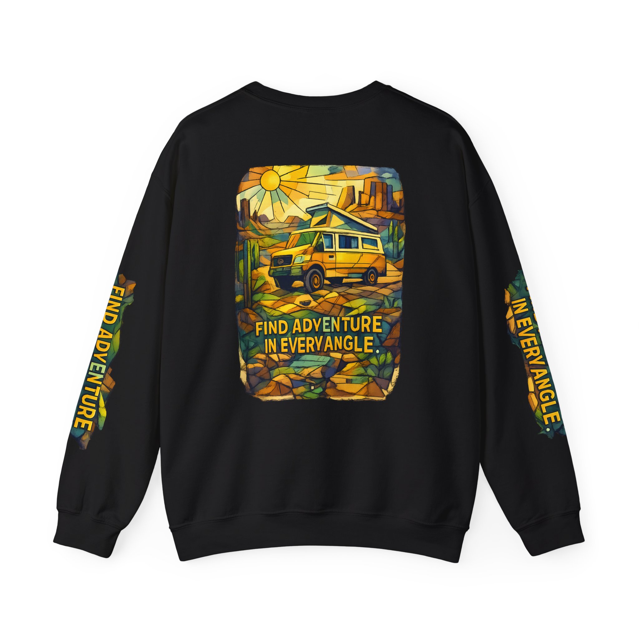 Unisex Heavy Blend™ Crewneck Sweatshirt — "Find Adventure In Every Corner" Design Cubic-Line