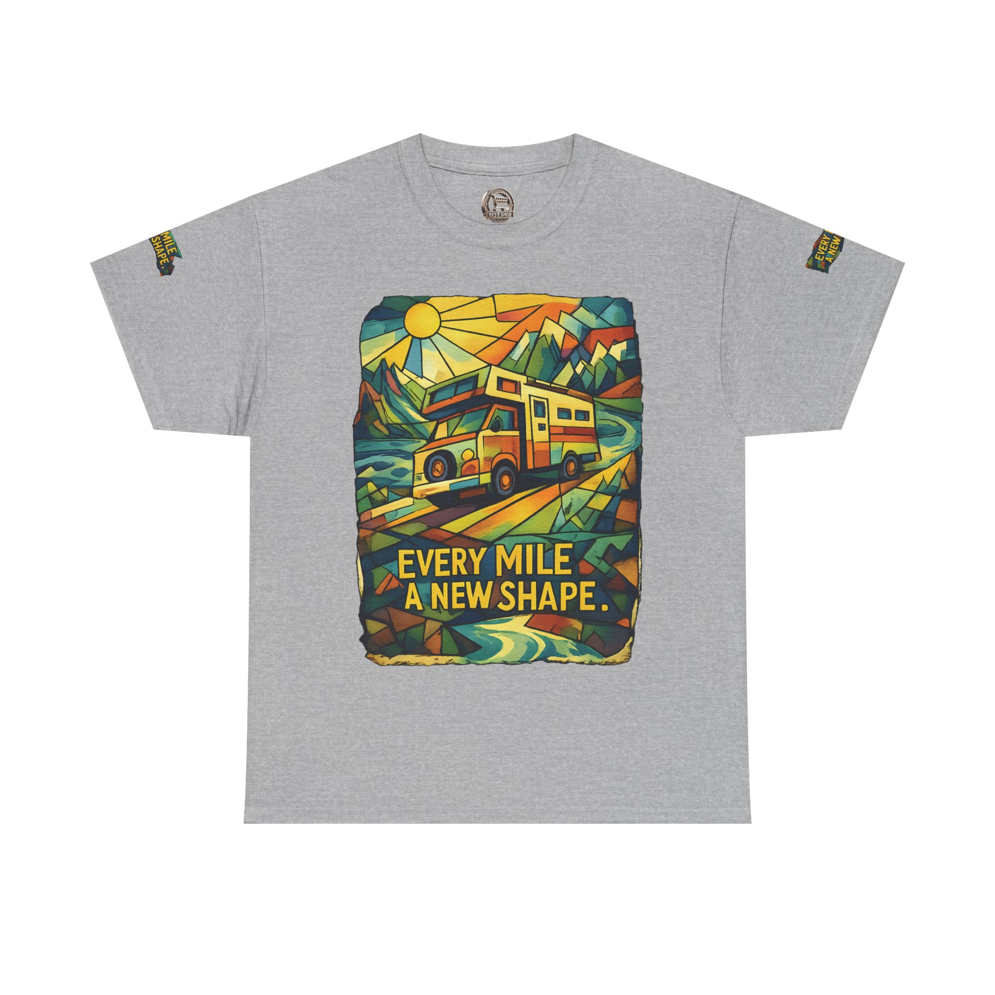 Unisex Heavy Cotton Tee — "Every Mile A New Shape" Design Cubic-Line