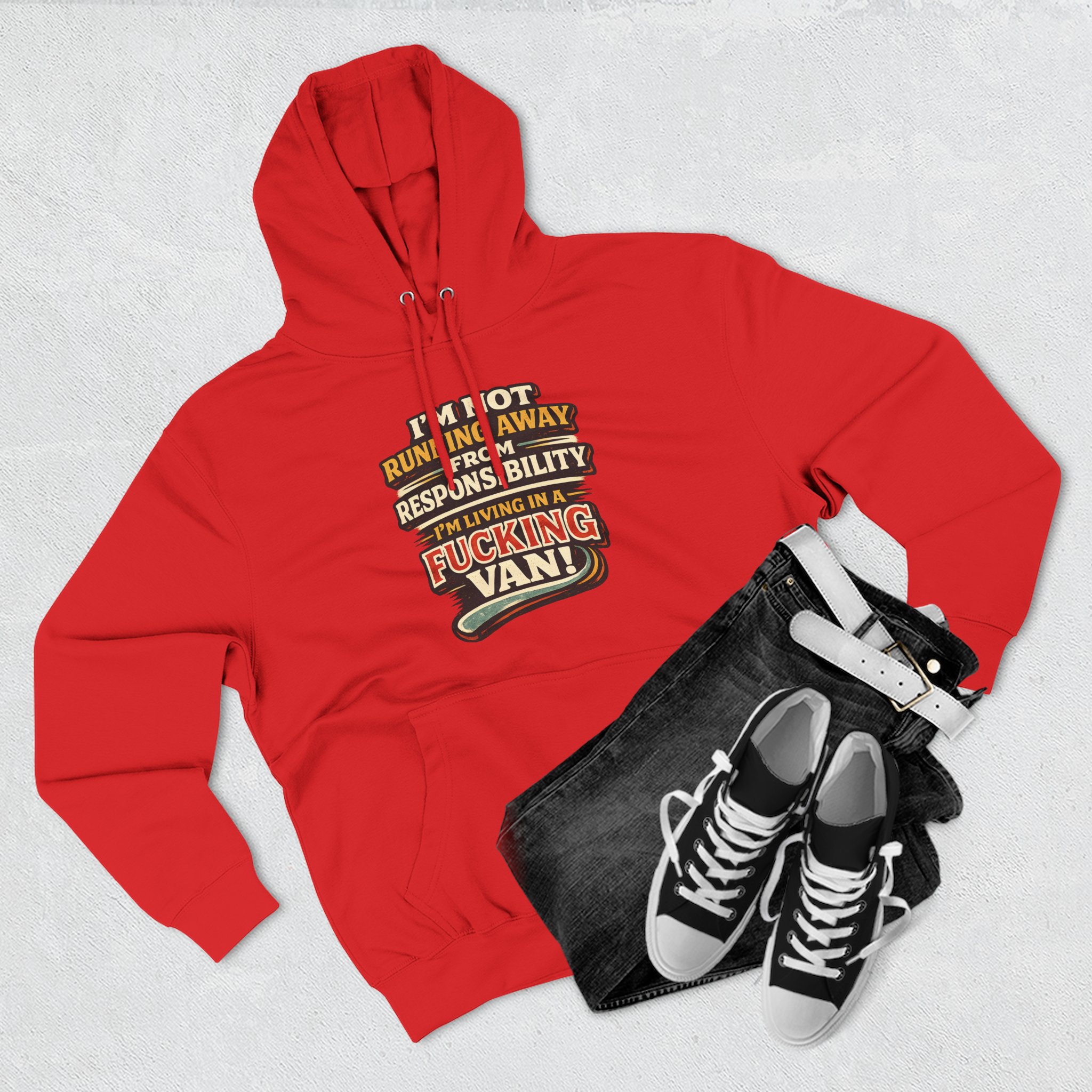 Three-Panel Fleece Hoodie - "I`m Not running Away" Design F**K-Line