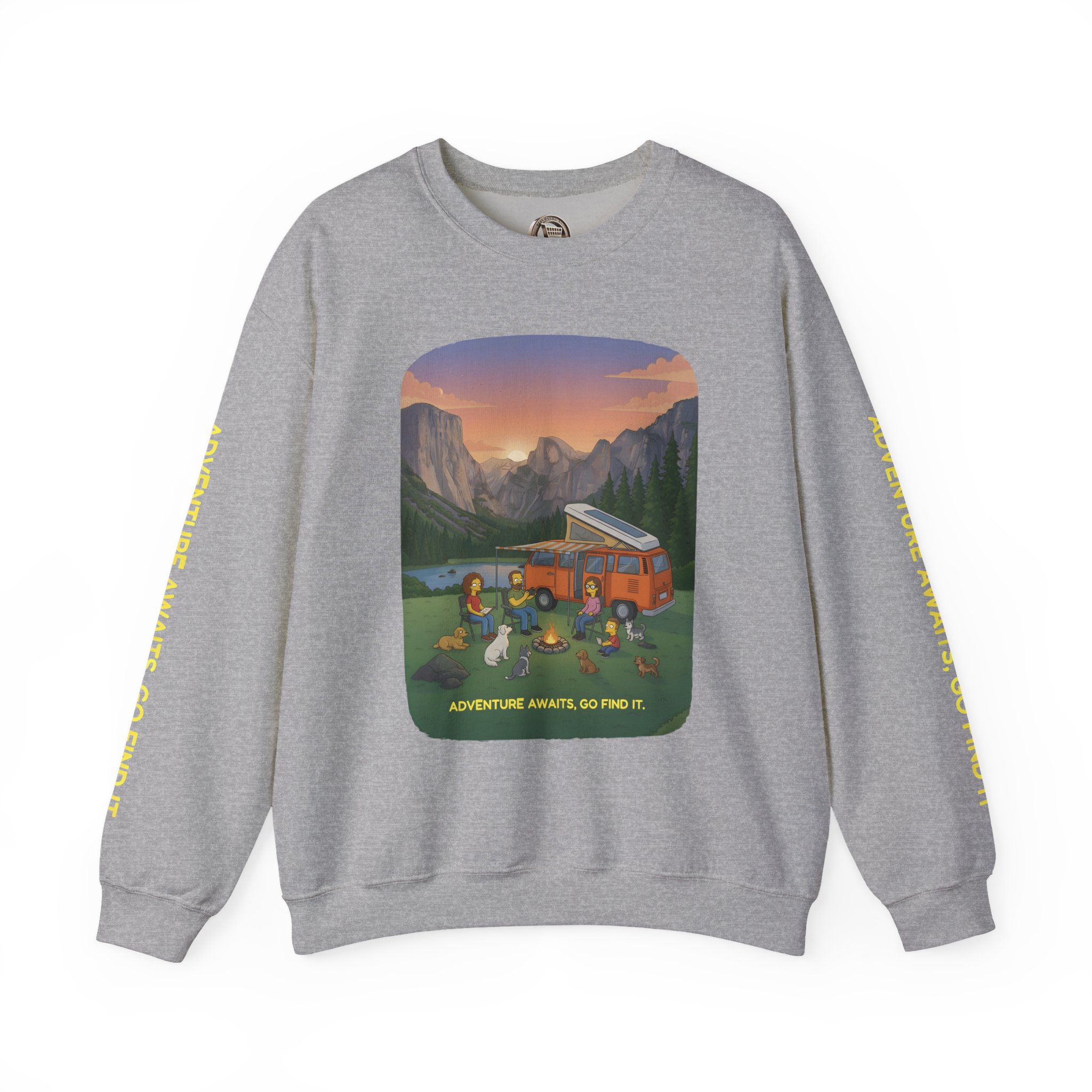 Unisex Heavy Blend™ Crewneck Sweatshirt — "Adventure Awaits-Go Find It"" Design Sitcom-Line