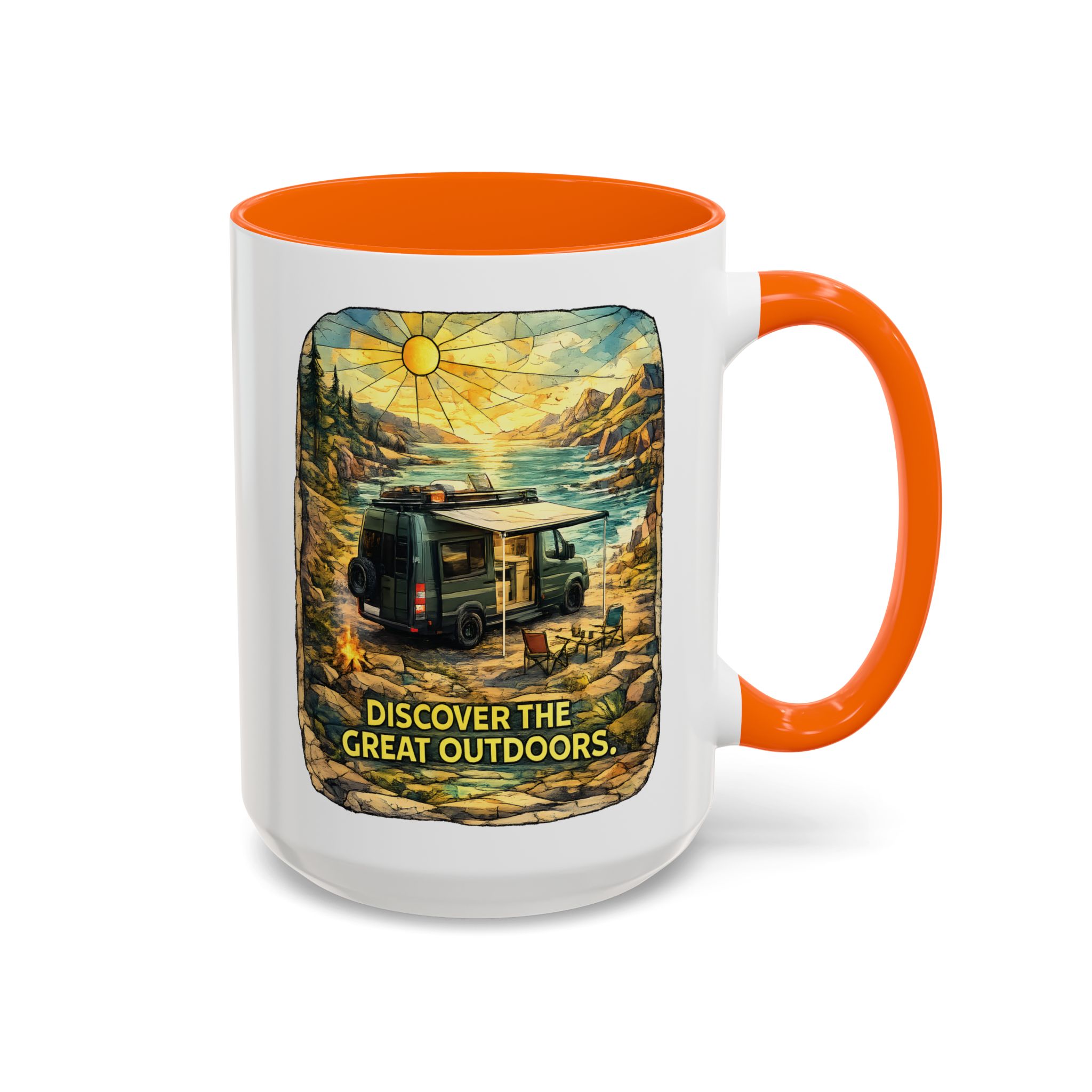 Accent Coffee Mug (11, 15oz) — "Discover The Great Outdoors" Design Cubic-Line