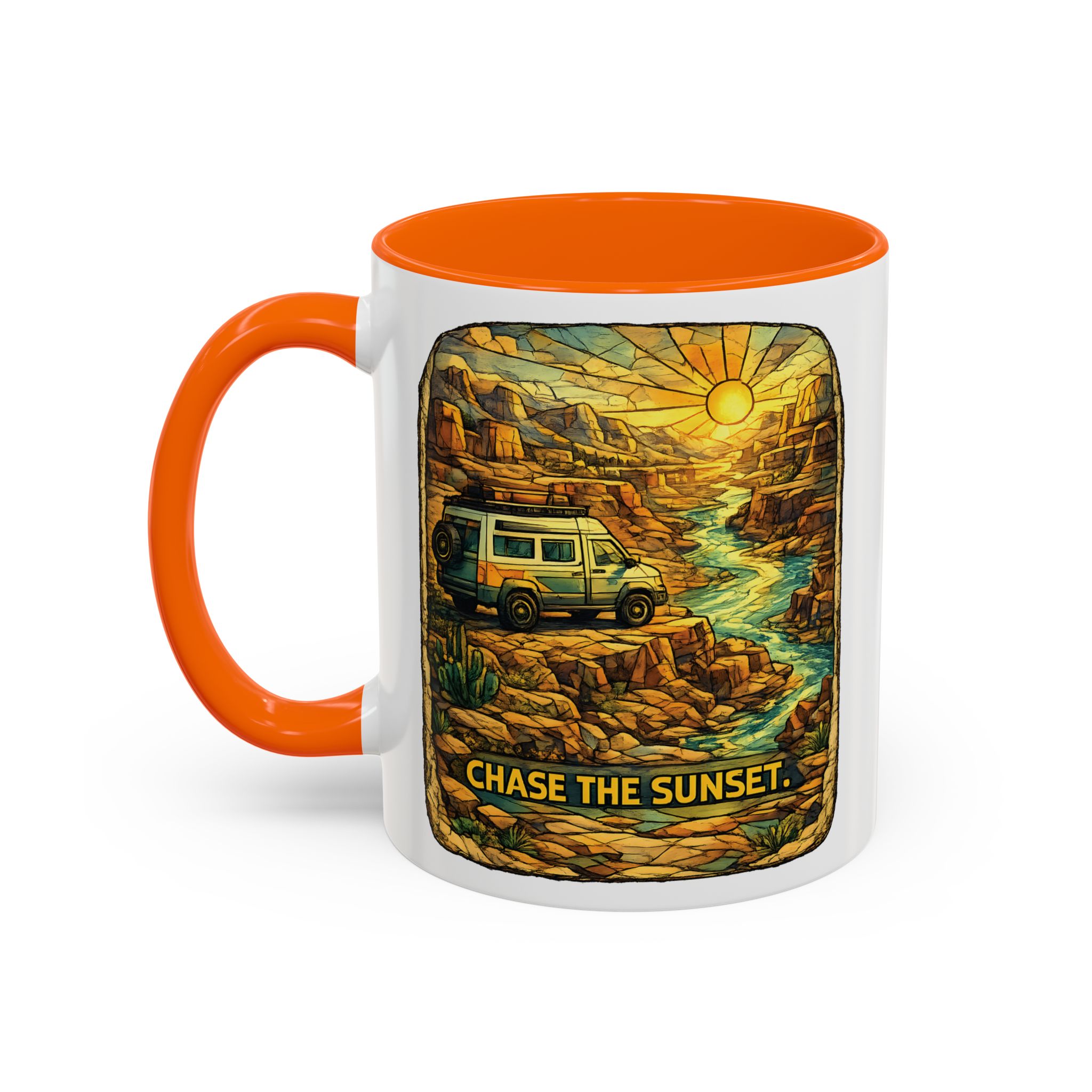Accent Coffee Mug (11, 15oz) — "Chase The Sunset" Design Cubic-Line