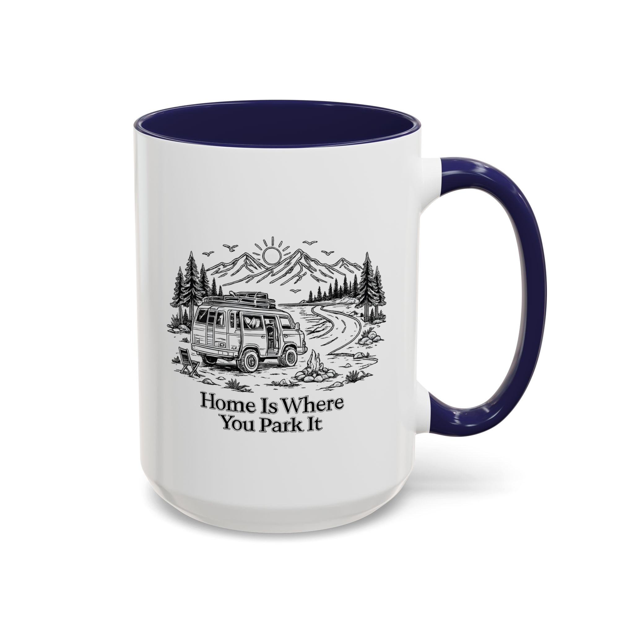 Accent Coffee Mug (11, 15oz) — "Home Is Where You Park It" Design Minimal-Line