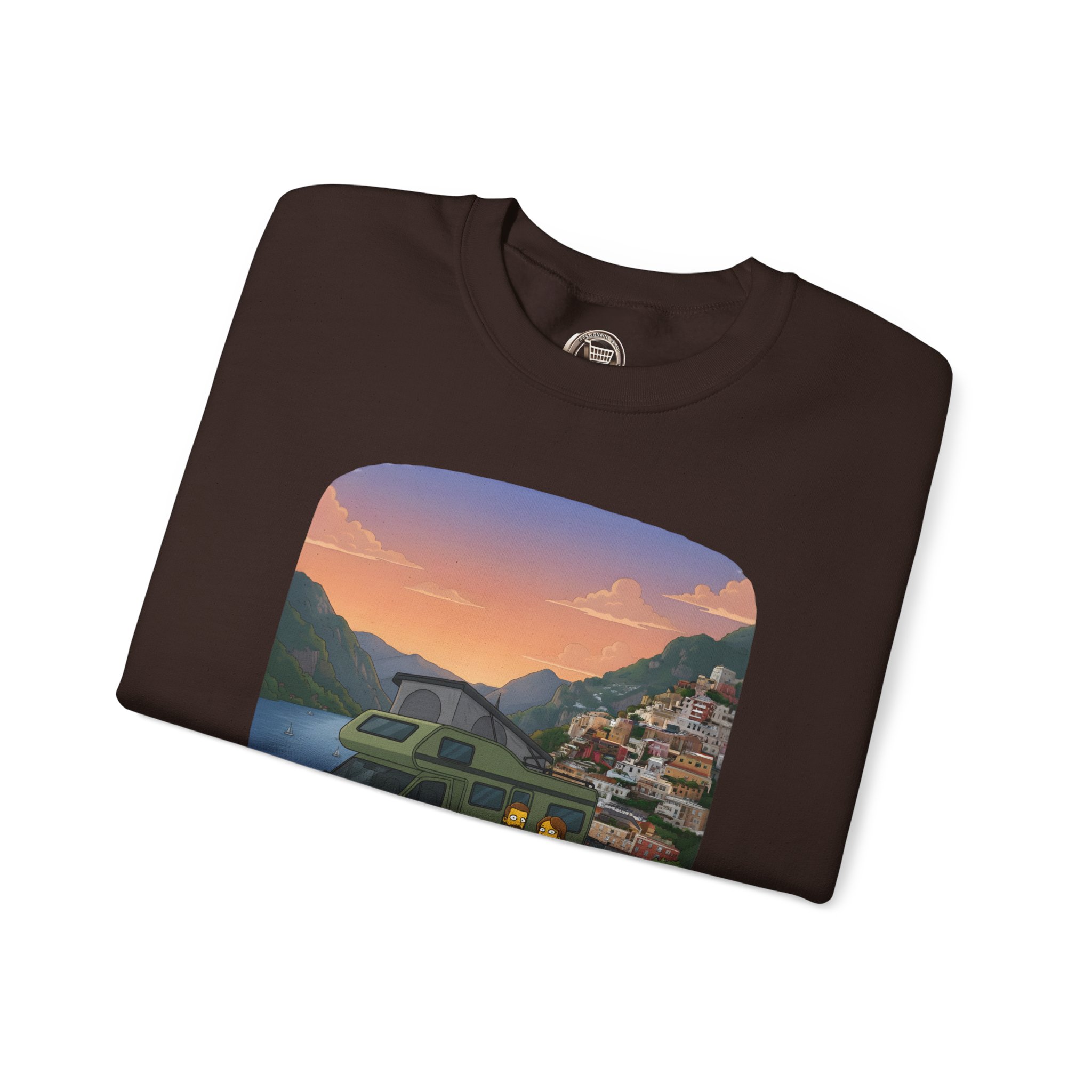 Unisex Heavy Blend™ Crewneck Sweatshirt — "Mountain Air And Alpine Adventure"" Design Sitcom-Line