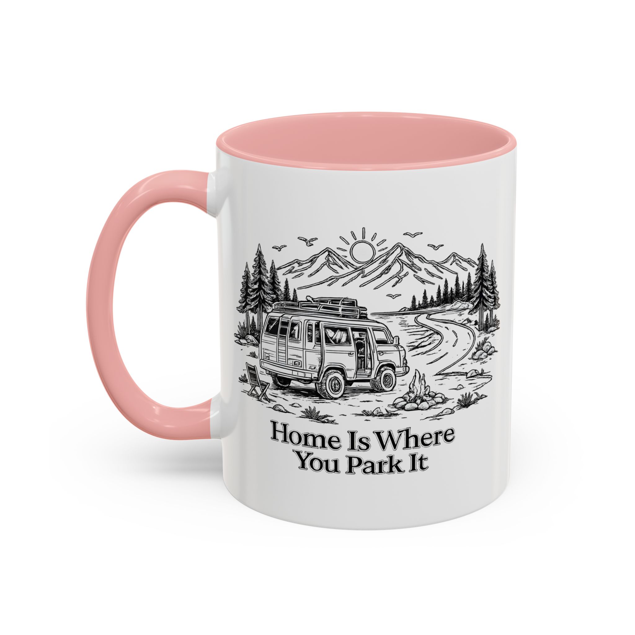 Accent Coffee Mug (11, 15oz) — "Home Is Where You Park It" Design Minimal-Line