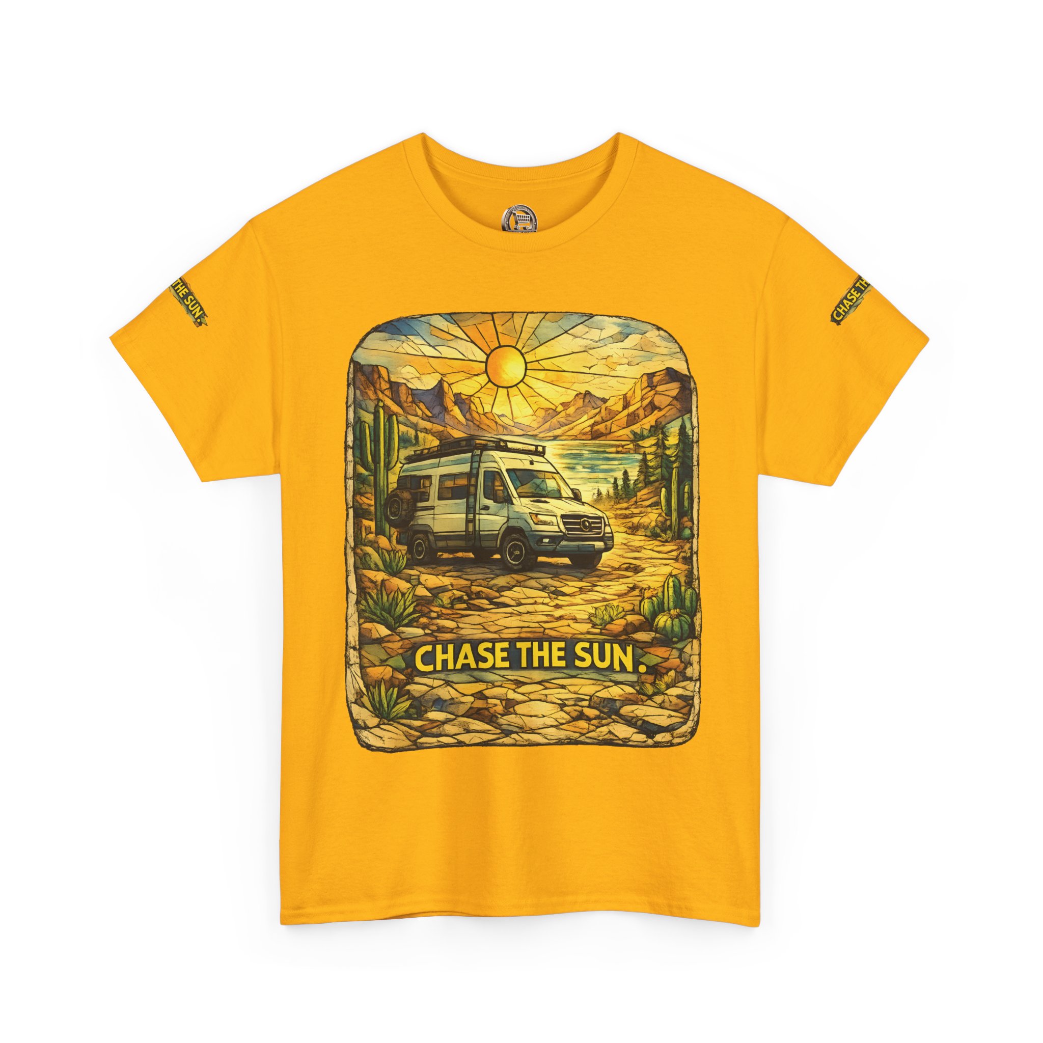 Unisex Heavy Cotton Tee — "Chase The Sun" Design Cubic-Line