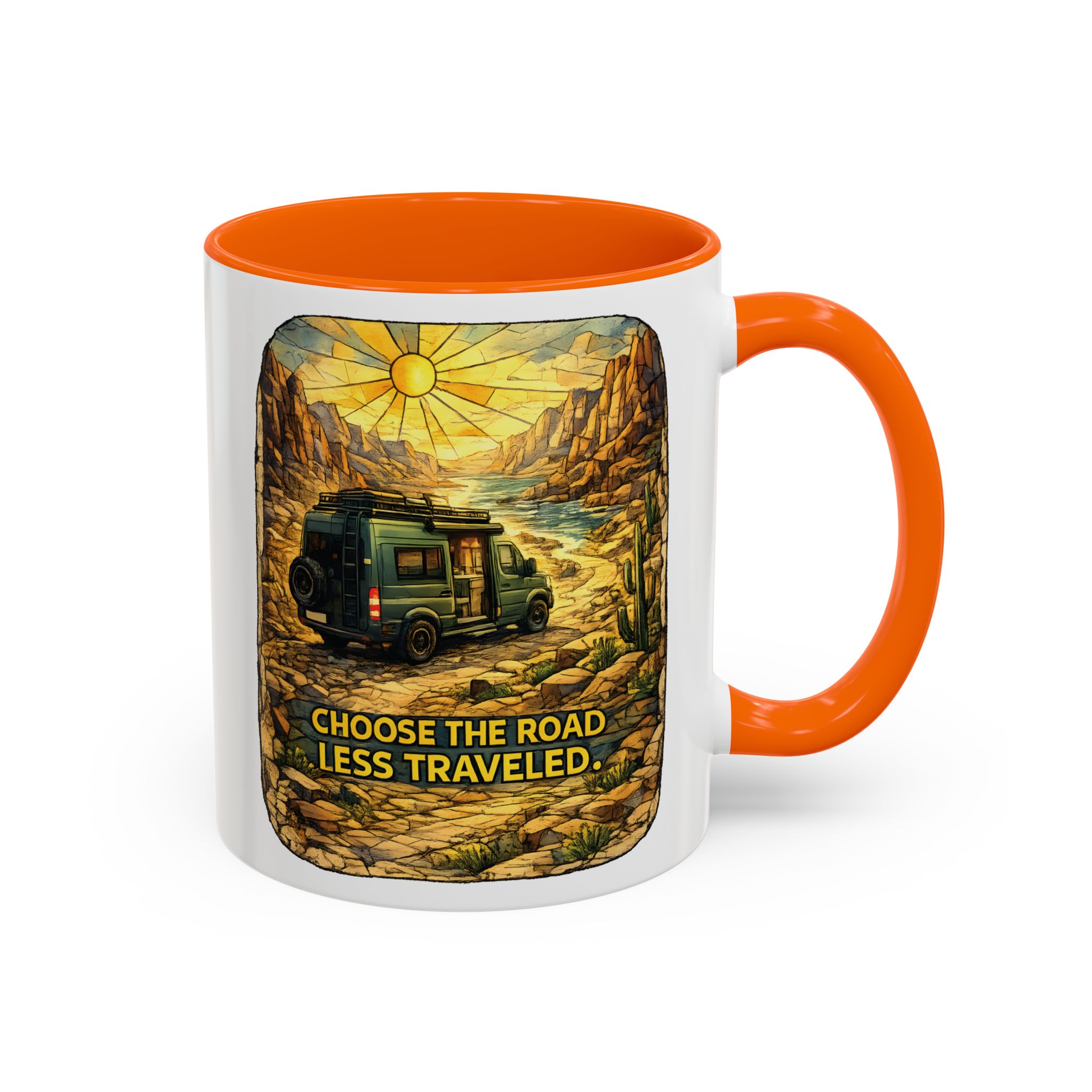 Accent Coffee Mug (11, 15oz) — "Choose The Road Less Traveled" Design Cubic-Line