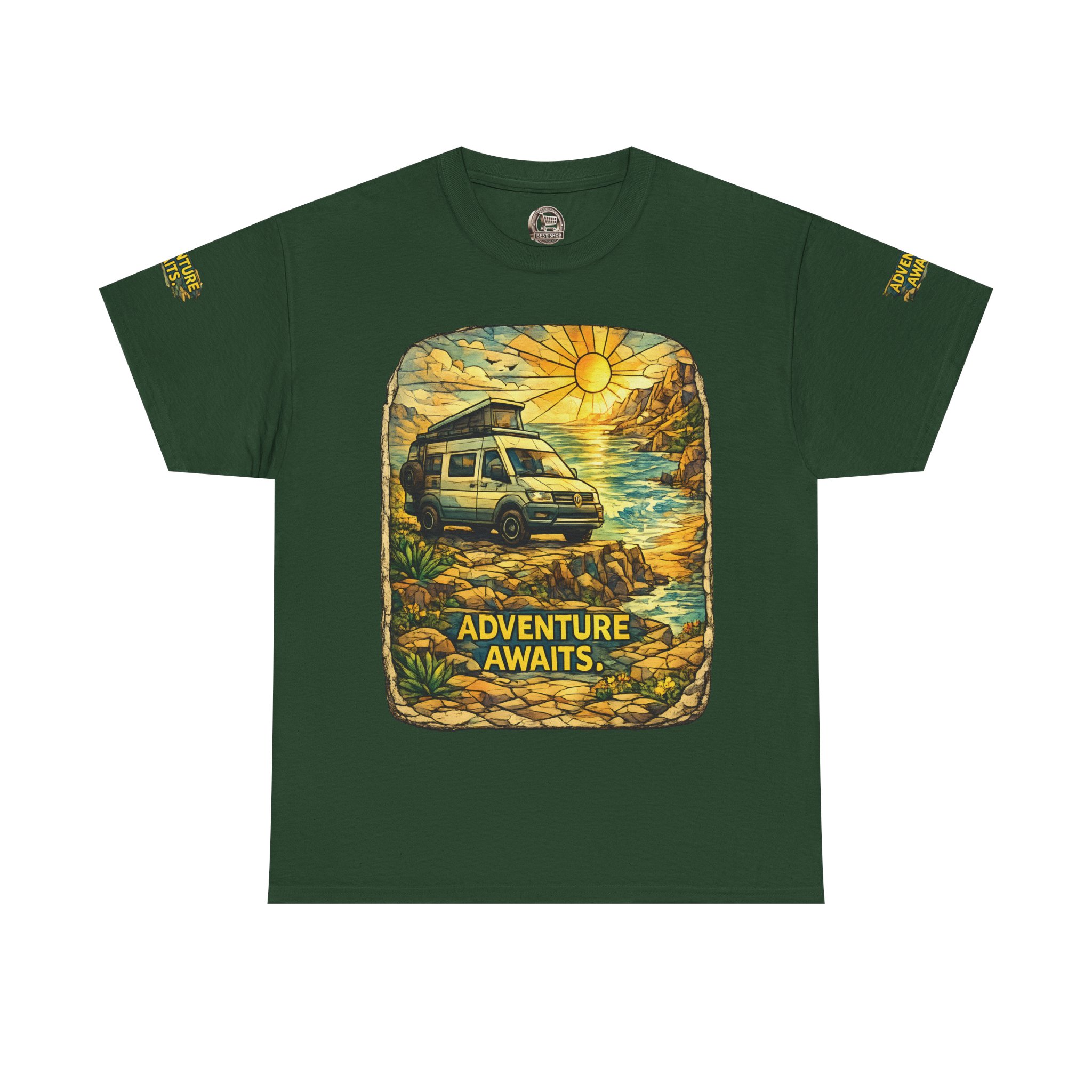 Unisex Heavy Cotton Tee — "Adventure Awaits" Design Cubic-Line