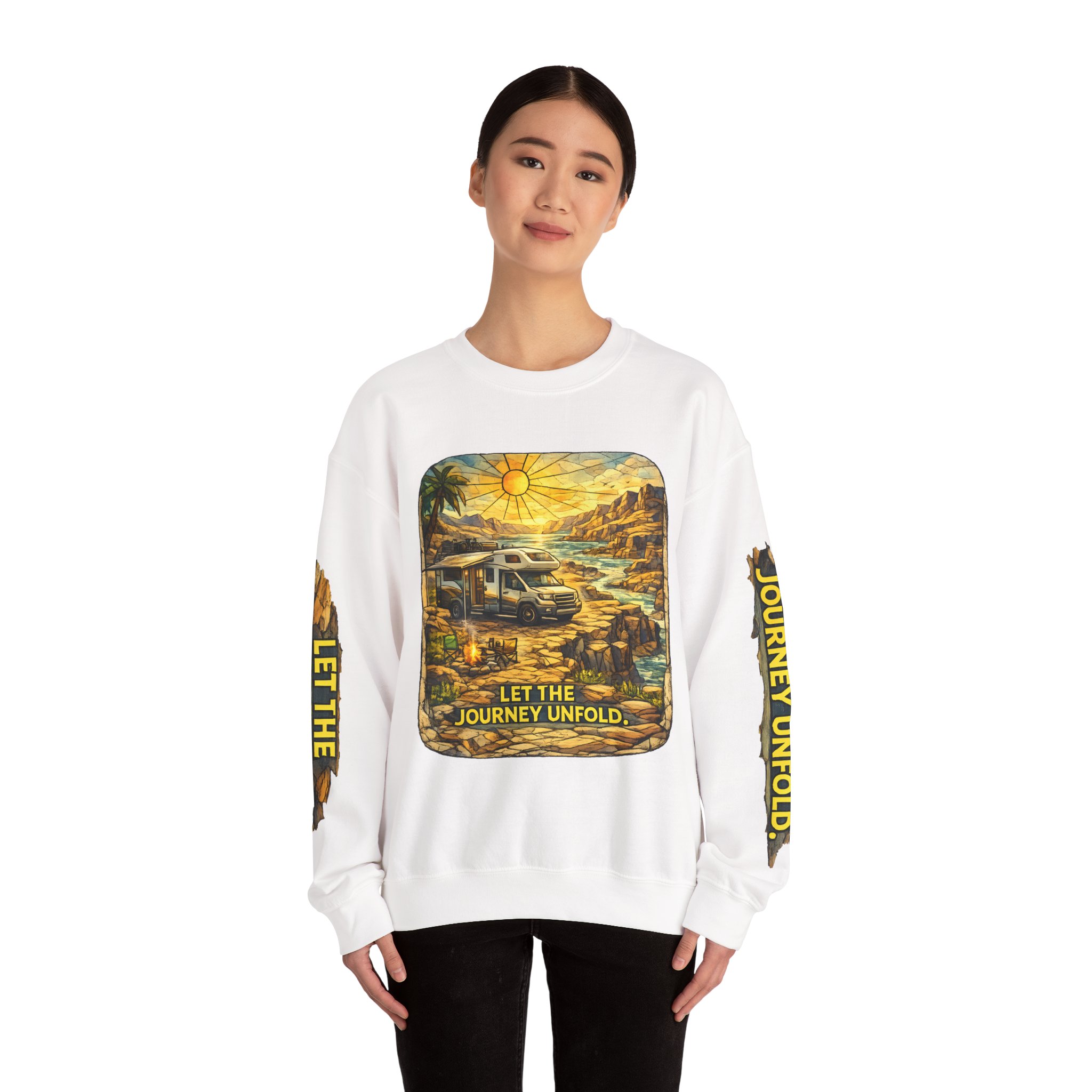 Unisex Heavy Blend™ Crewneck Sweatshirt — "Let The Journey Unfold" Design Cubic-Line