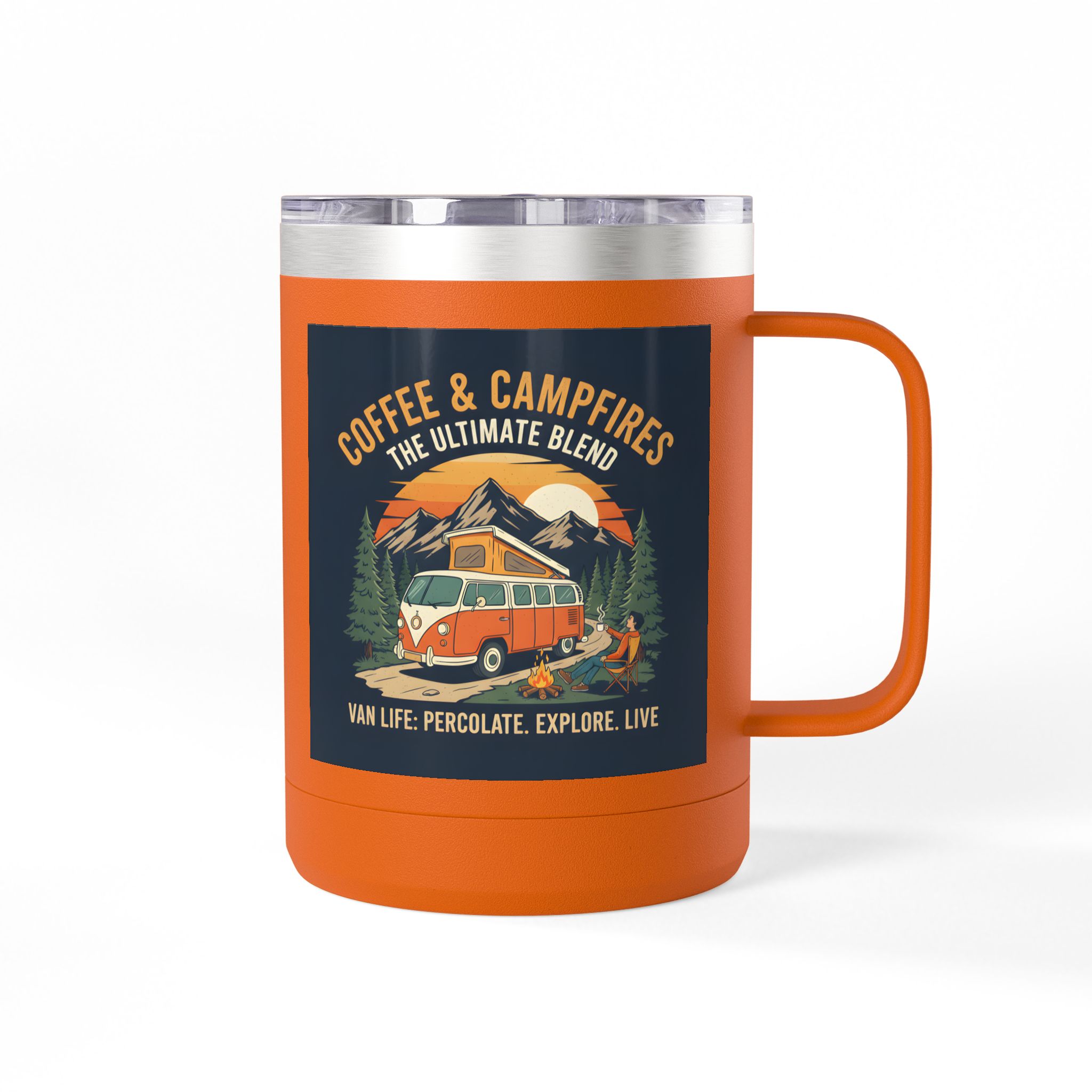 Coffee Mug Tumbler, 15oz — “Coffee & Campfires: The Ultimate Blend”