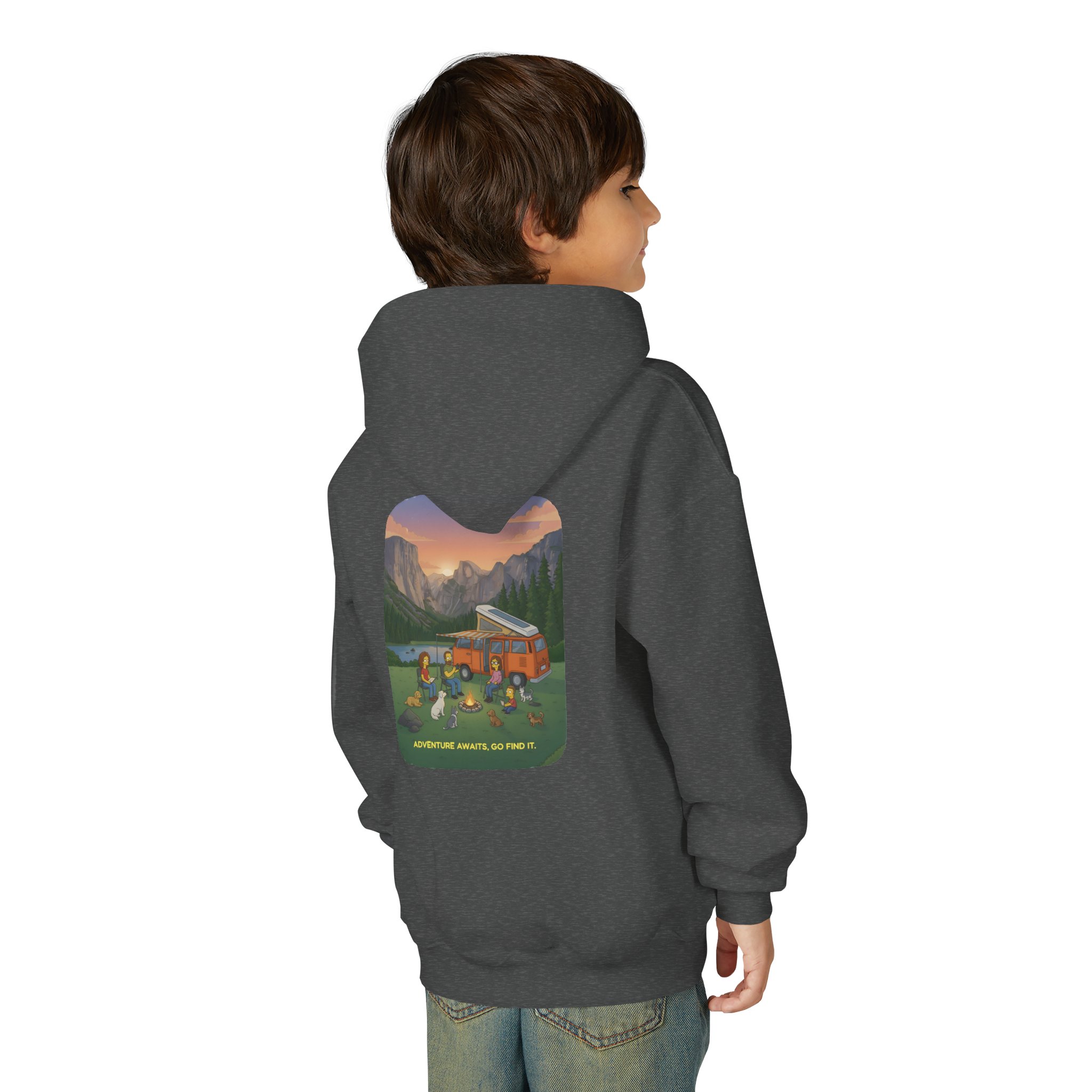 Youth Hoodie(Gildan) – "Adventure Awaits-Go Find It" (Design Sitcom-Line)