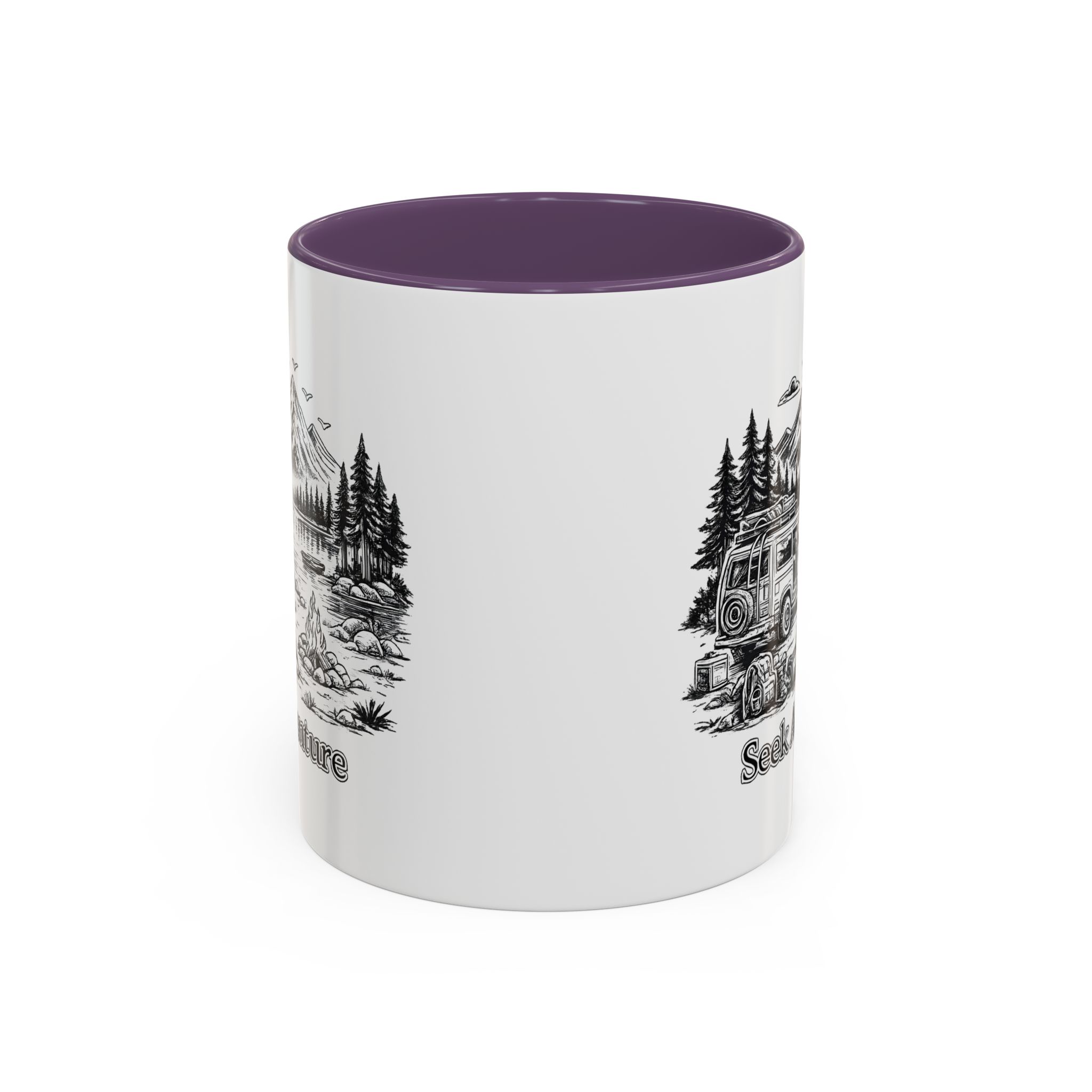 Accent Coffee Mug (11, 15oz) — "Seek Adventure" Design Minimal-Line