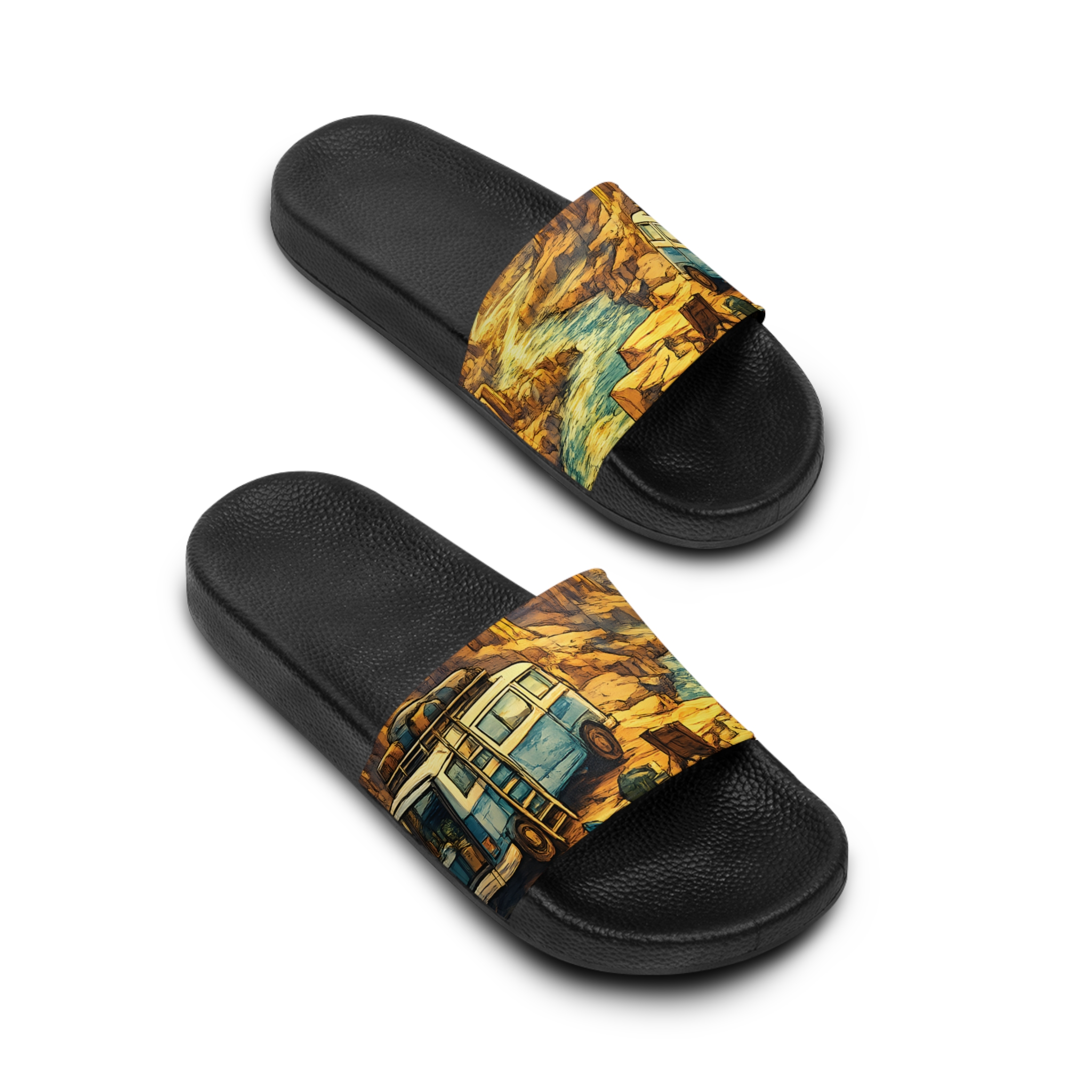 Men's Slide Sandals — Blue Retro Beach Vibes for Men (Cubic-Line)