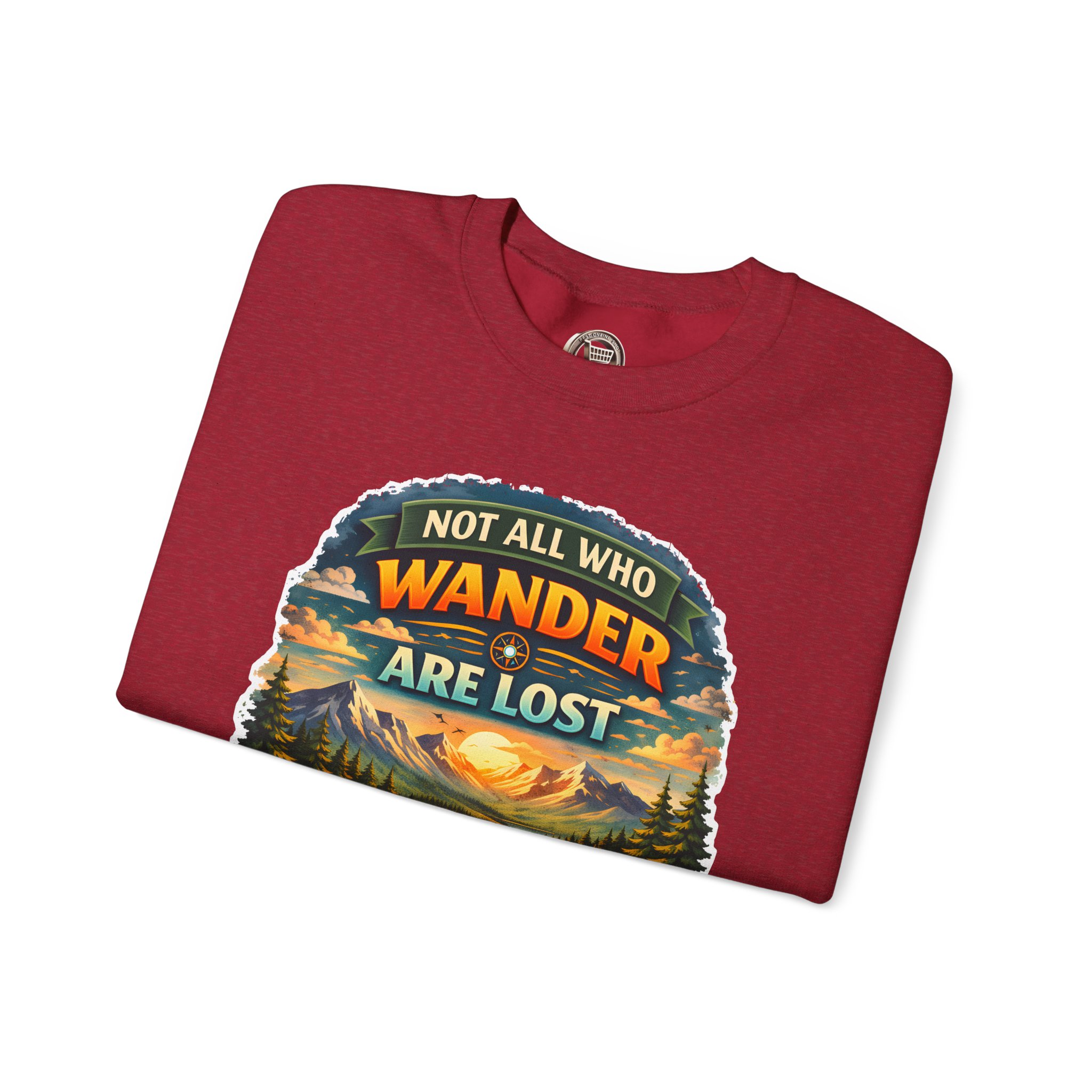 Unisex Heavy Blend™ Crewneck Sweatshirt — "Not All Who Wander Are Lost" Design Scenic-Line