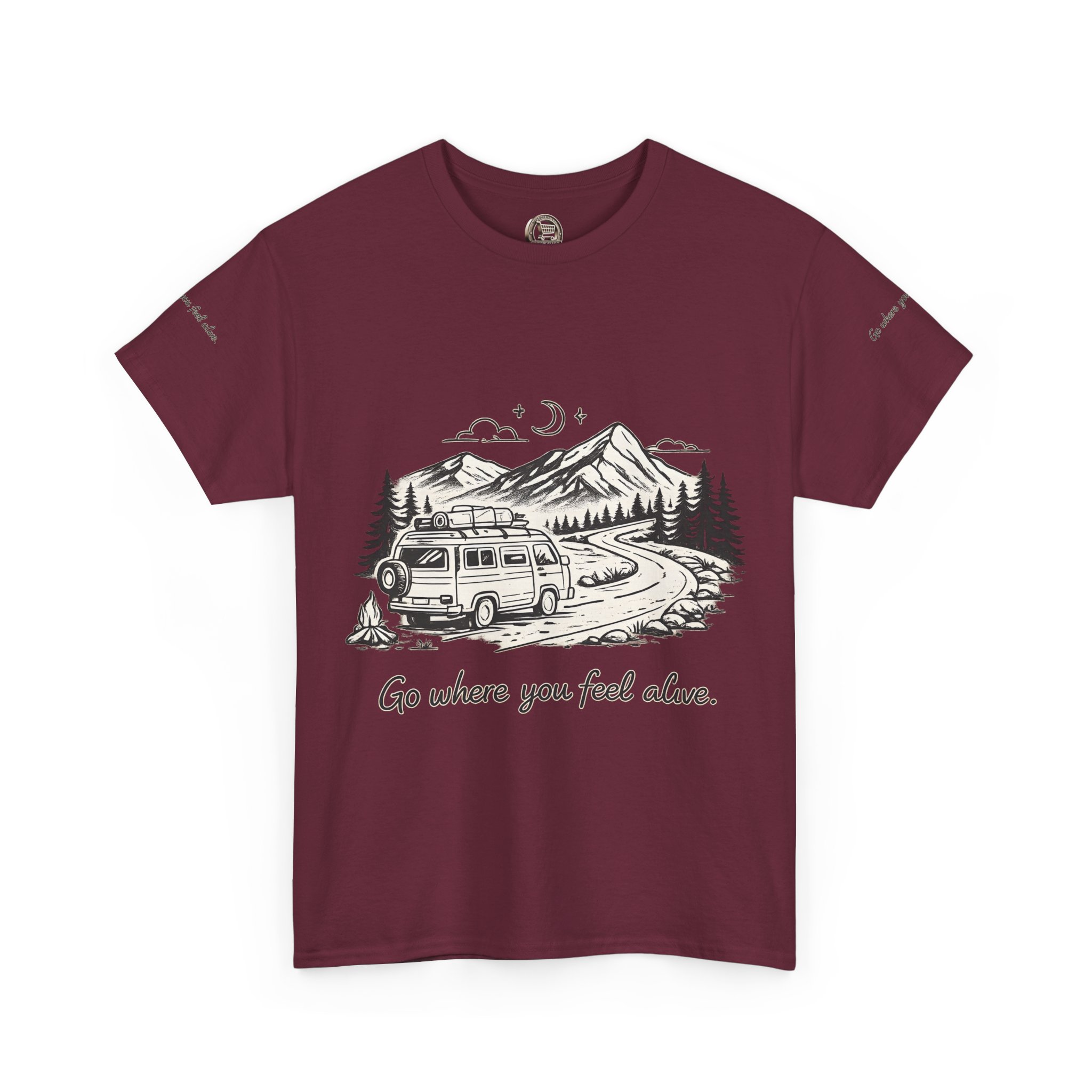 Unisex Heavy Cotton Tee — "Go Where You Feel Alive" Design Minimal-Line