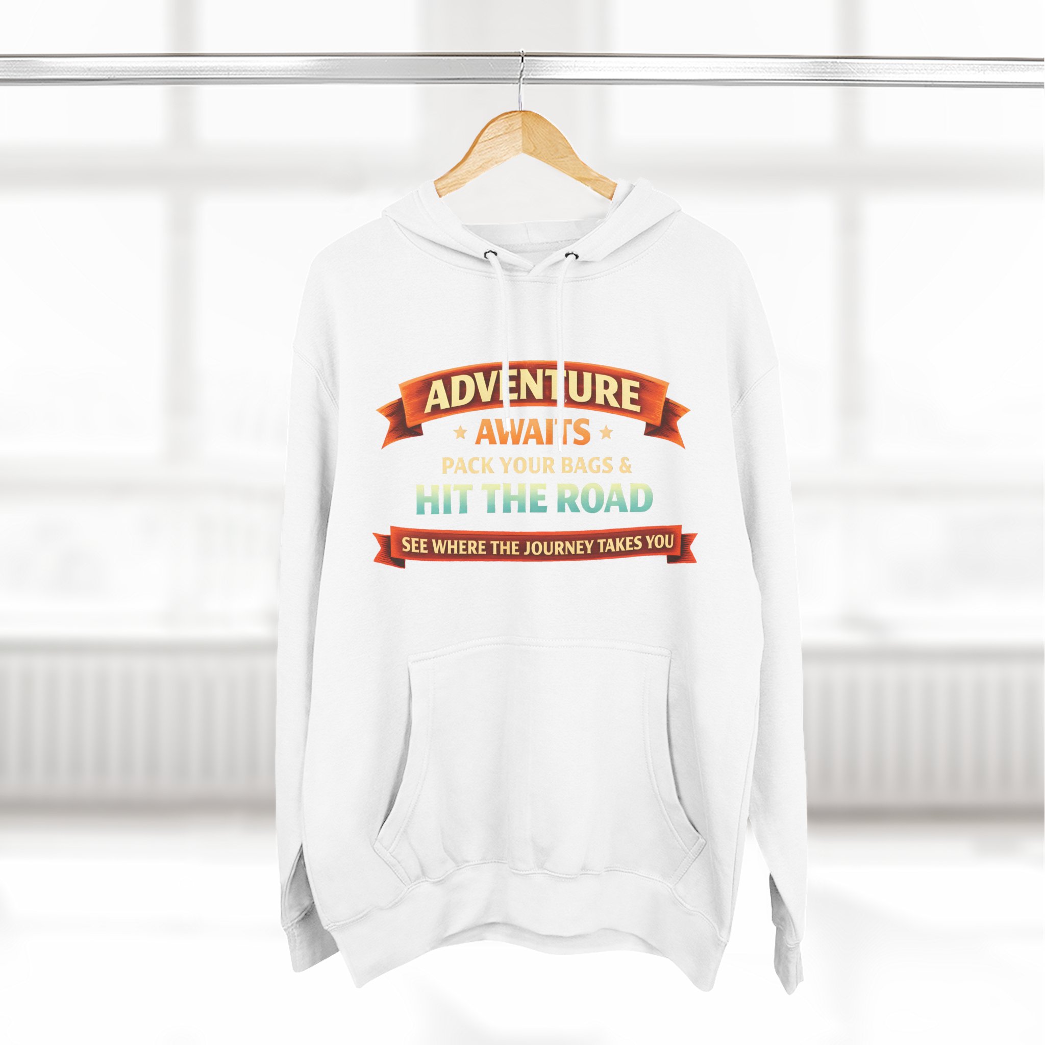 Three-Panel Fleece Hoodie - "Adventure Awaits-Pack Your Bags" Design Scenic-Line