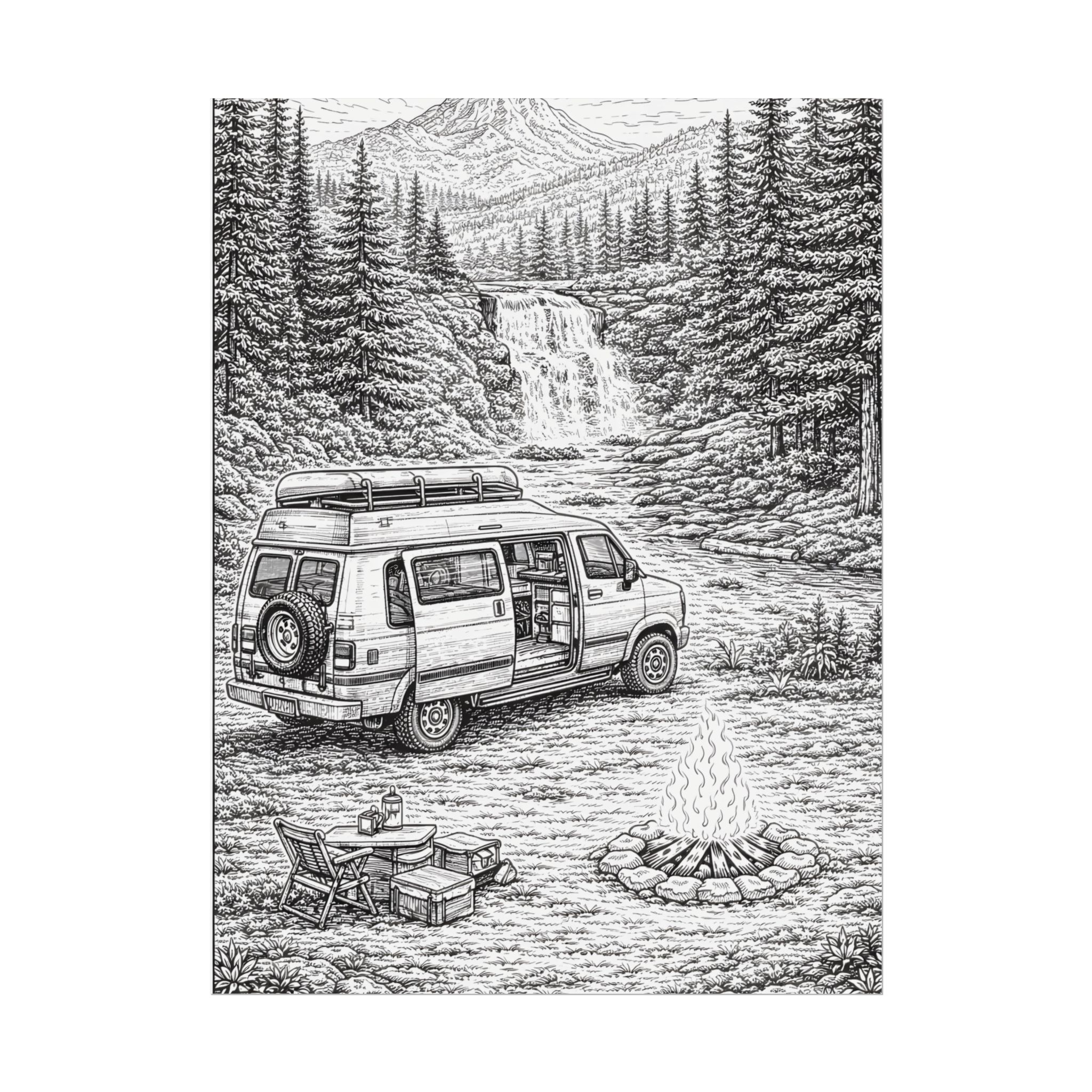 Campervan Poster — Vintage RV Camping Landscape Wall Art