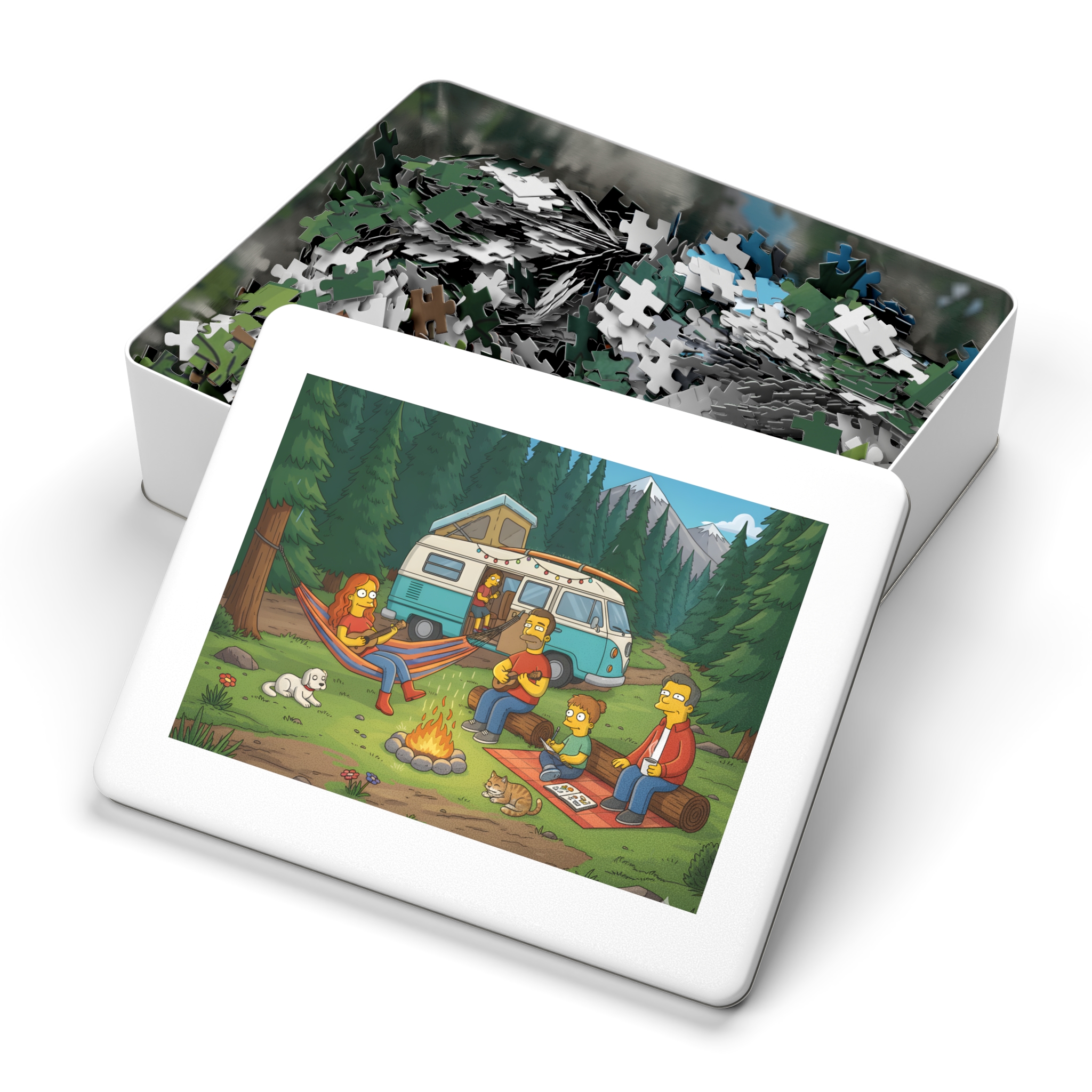 Jigsaw Puzzle with Tin — Scenic Campervan Campfire
