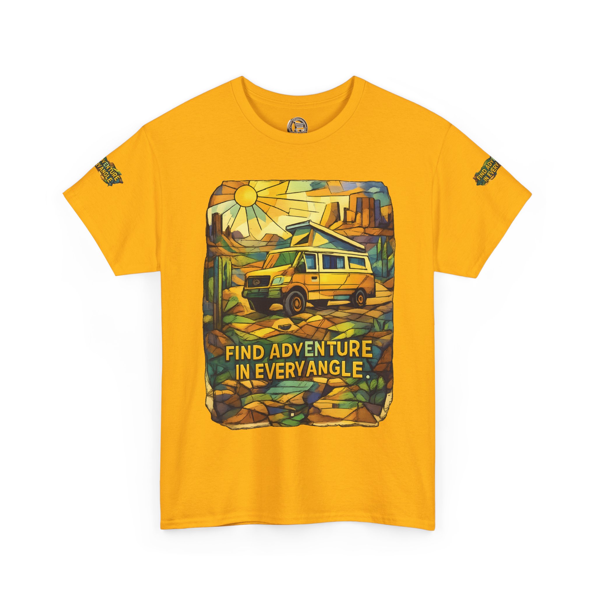 Unisex Heavy Cotton Tee — "Find Adventure In Every Corner" Design Cubic-Line