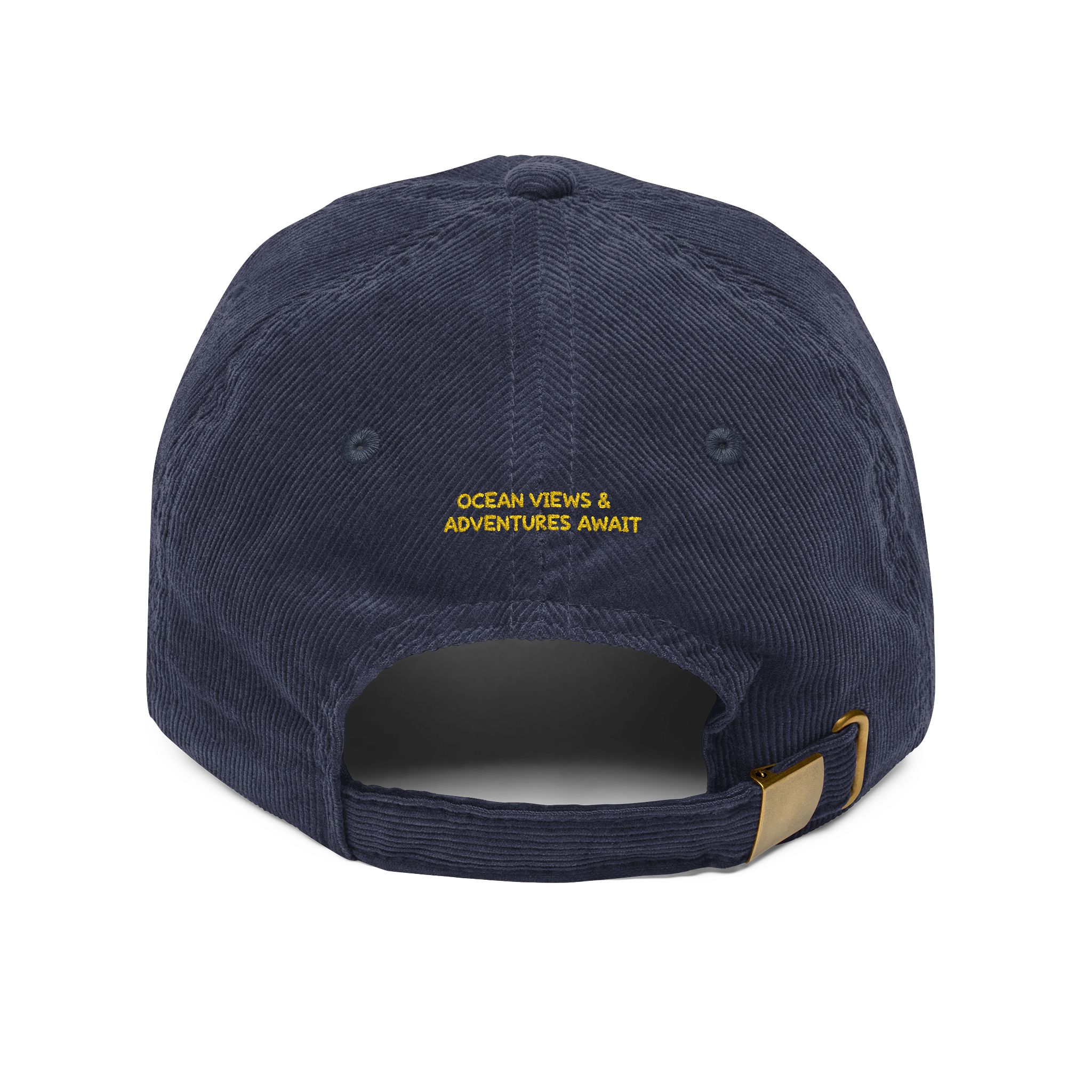 Vintage Corduroy Cap (Embroidery) — "Ocean Views & Adventures Awaits" Embroidered Hat