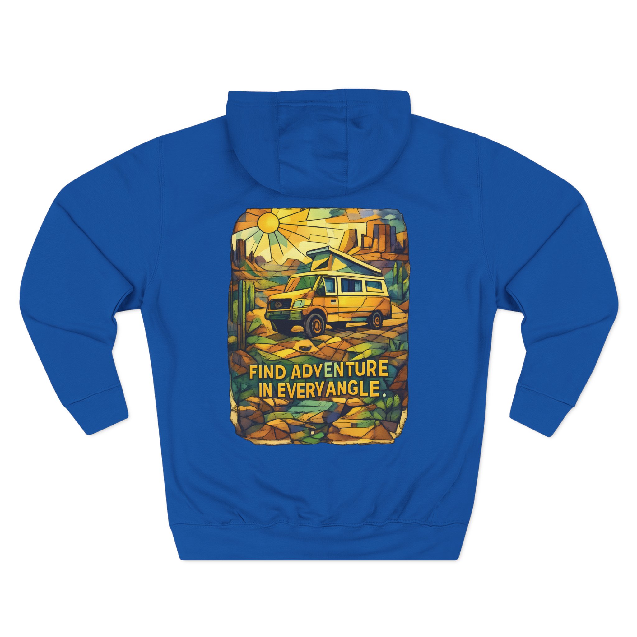 Three-Panel Fleece Hoodie - "Find Adventure In Every Corner" Design Cubic-Line