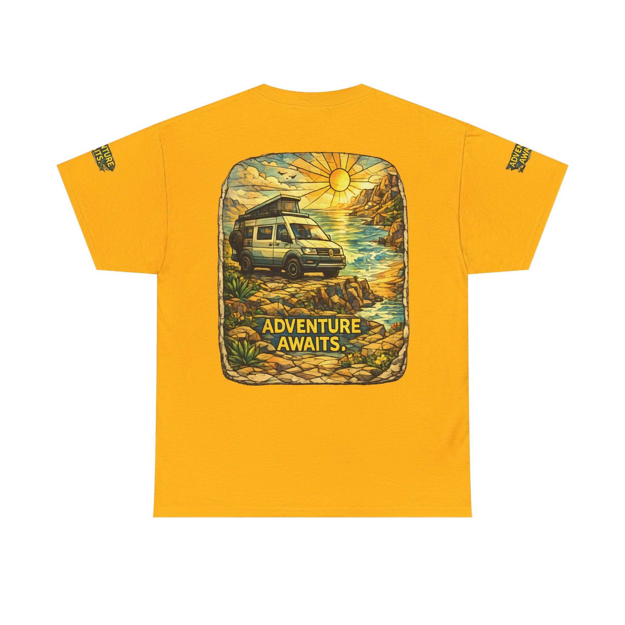 Unisex Heavy Cotton Tee — "Adventure Awaits" Design Cubic-Line