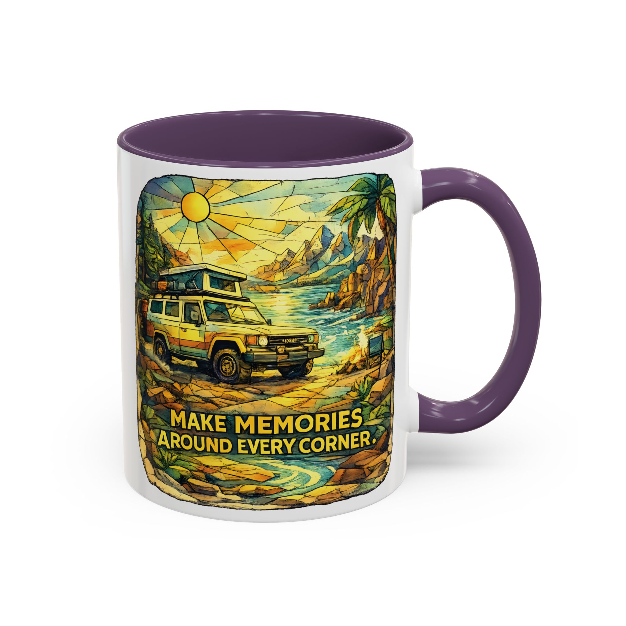 Accent Coffee Mug (11, 15oz) — "Make Memories Around Every Corner" Design Cubic-Line