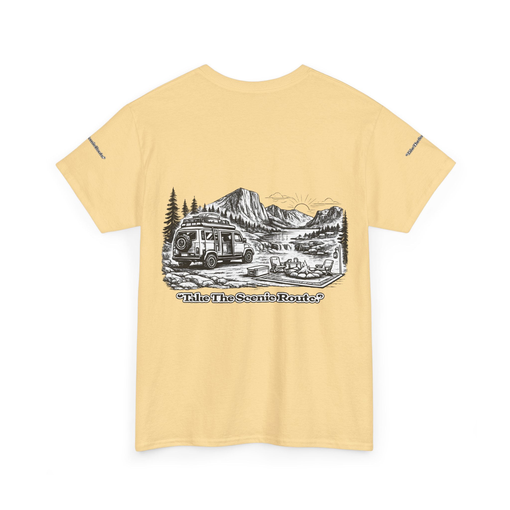 Unisex Heavy Cotton Tee — "Take The Scenic Route" Design Minimal-Line