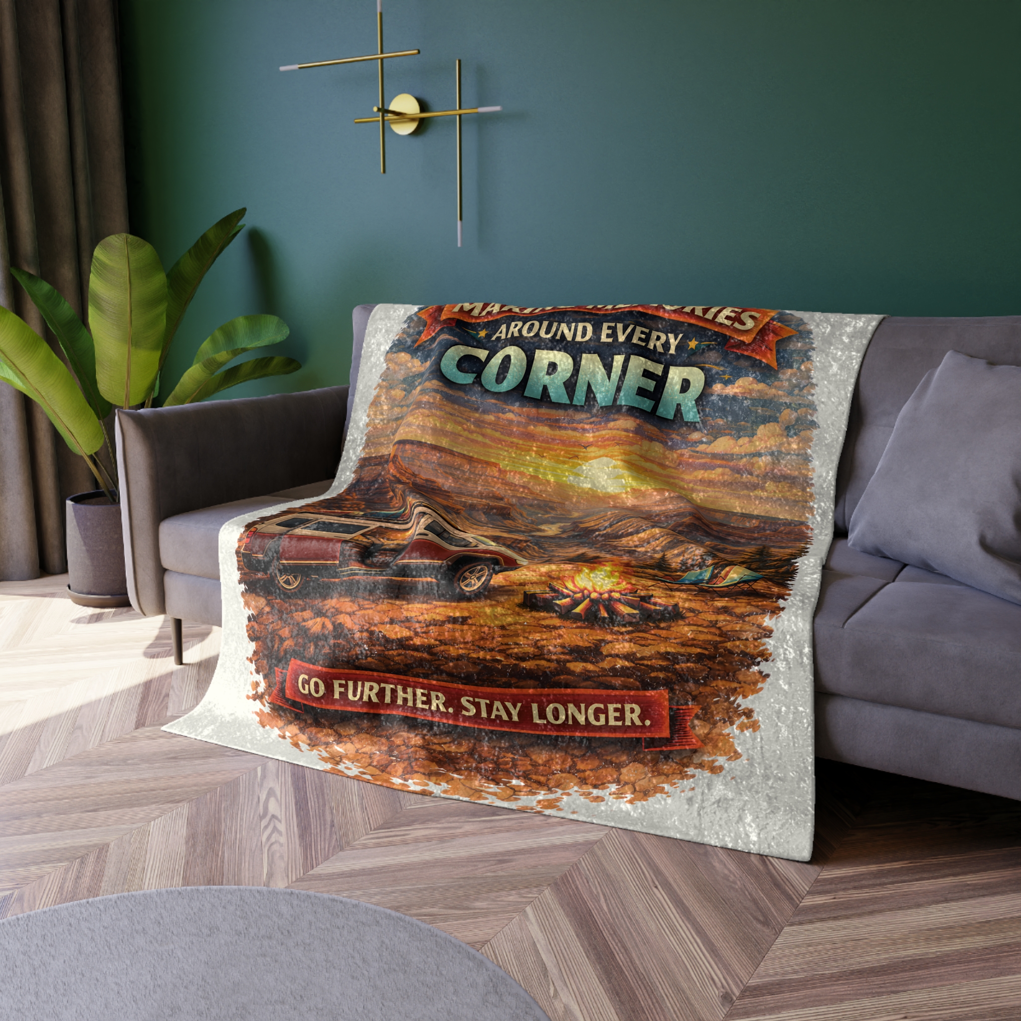 Crushed Velvet Blanket —"Making Memories Around Every Corner" Design Scenic-Line (Campervan)