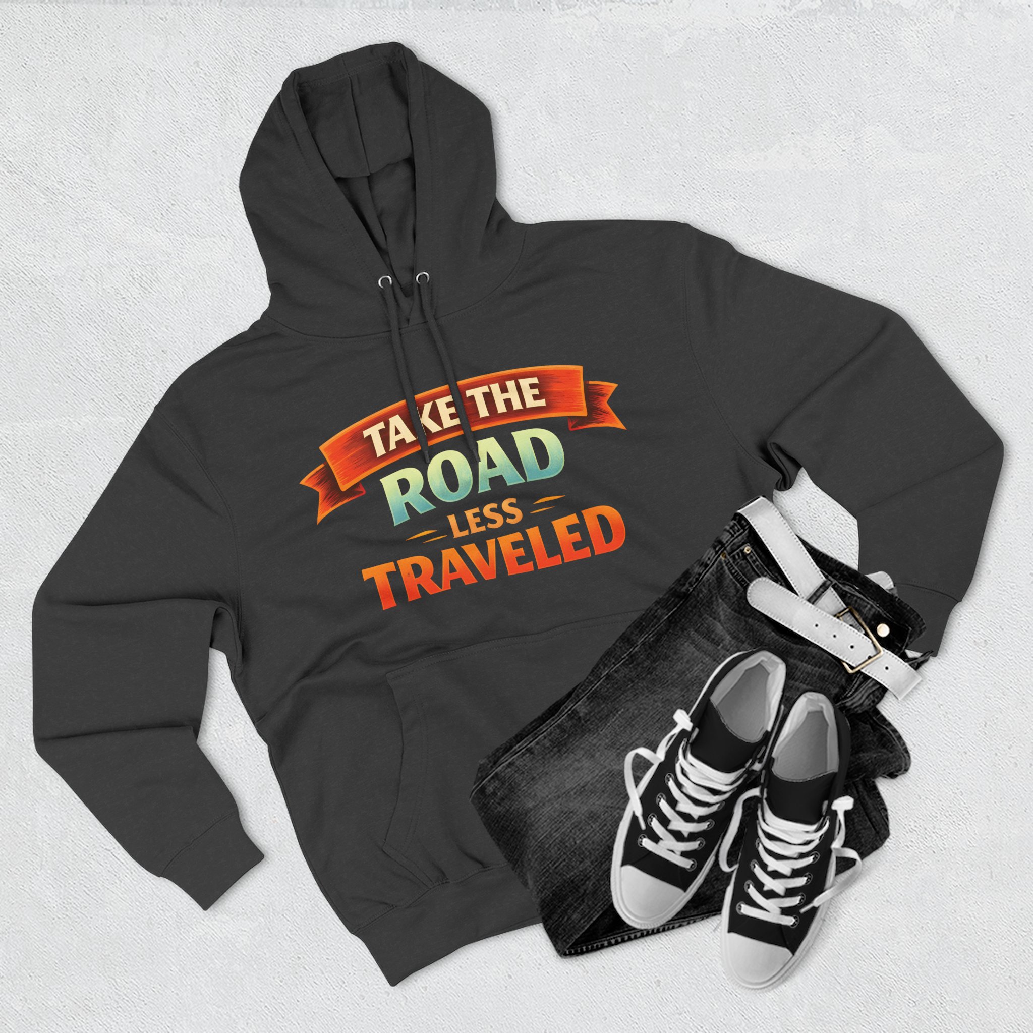 Three-Panel Fleece Hoodie - "Take The Road Less Traveled" Design Scenic-Line
