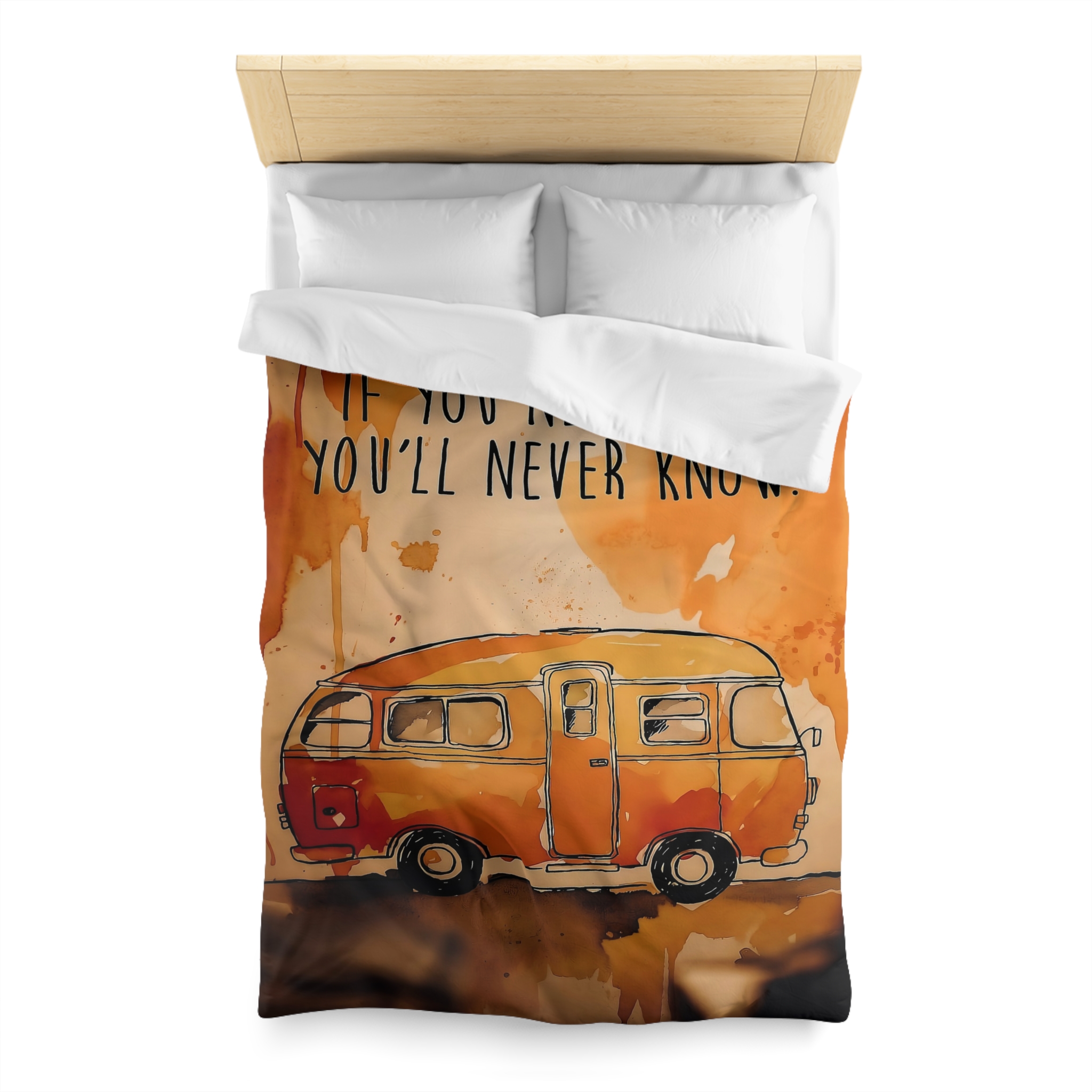 Duvet Cover - 'If You Never Go, You'll Never Know' Orange Camper Adventurer Bedding