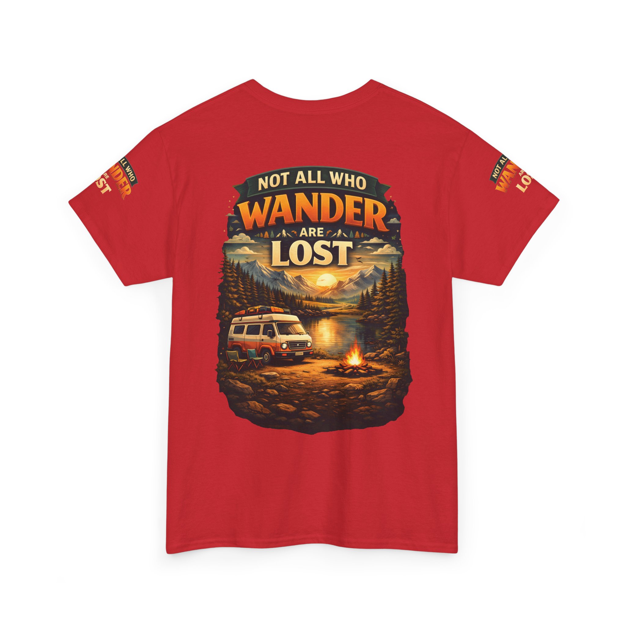 Unisex Heavy Cotton Tee — "Not All Who Wander Are Lost" Design Scenic-Line