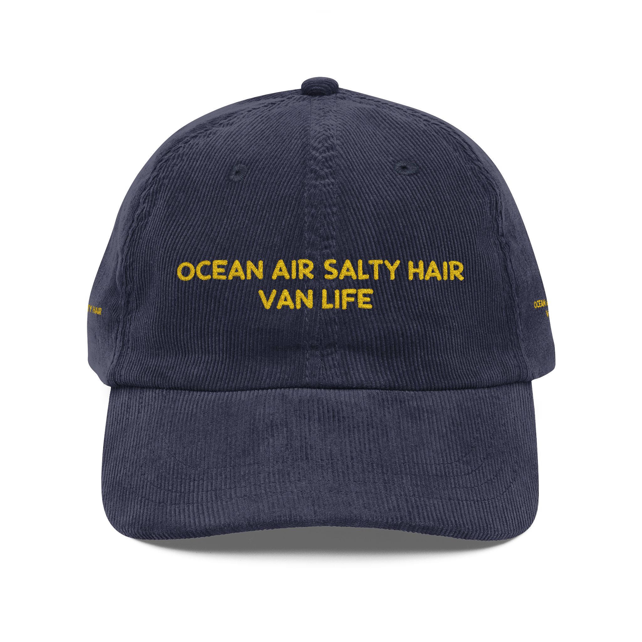 6387417922494997823_2048-1.jpeg Vintage Corduroy Cap (Embroidery) — "Ocean Air Salty Hair Van Live " Embroidered Hat