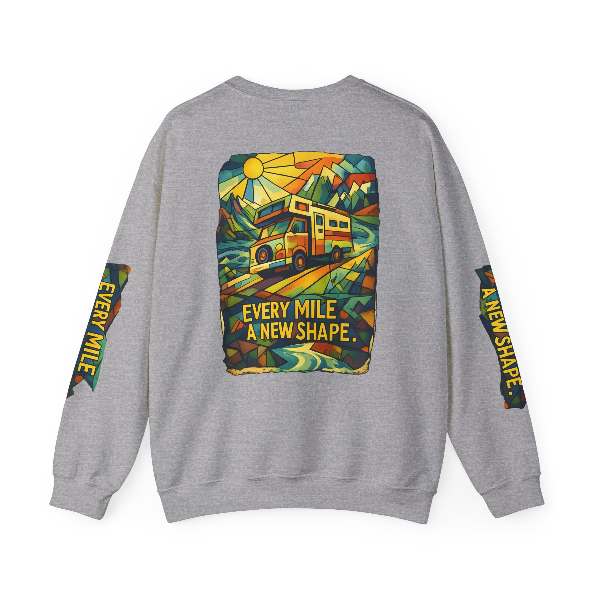 Unisex Heavy Blend™ Crewneck Sweatshirt — "Every Mile A New Shape" Design Cubic-Line