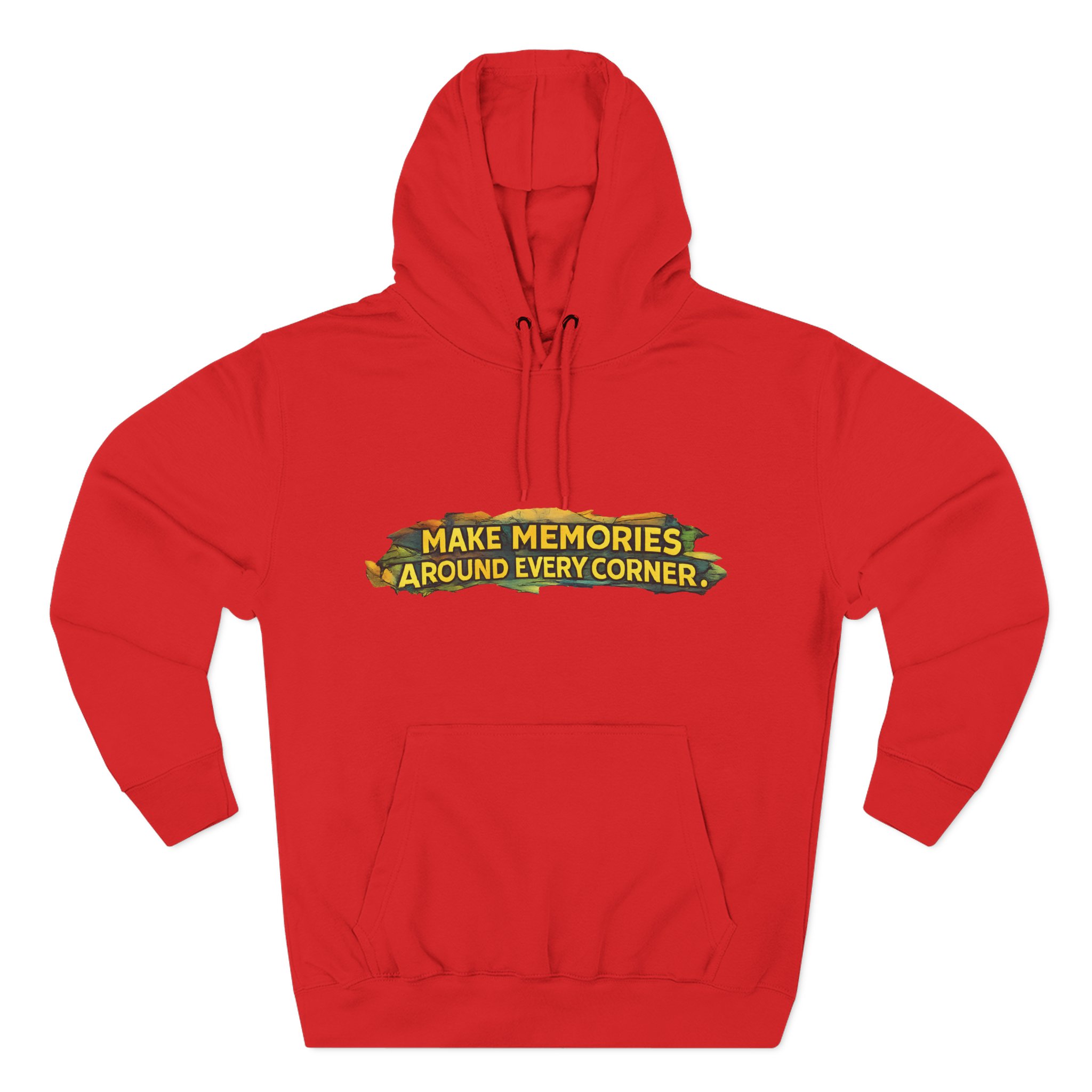 Three-Panel Fleece Hoodie - "Make Memories Around Every Corner" Design Cubic-Line