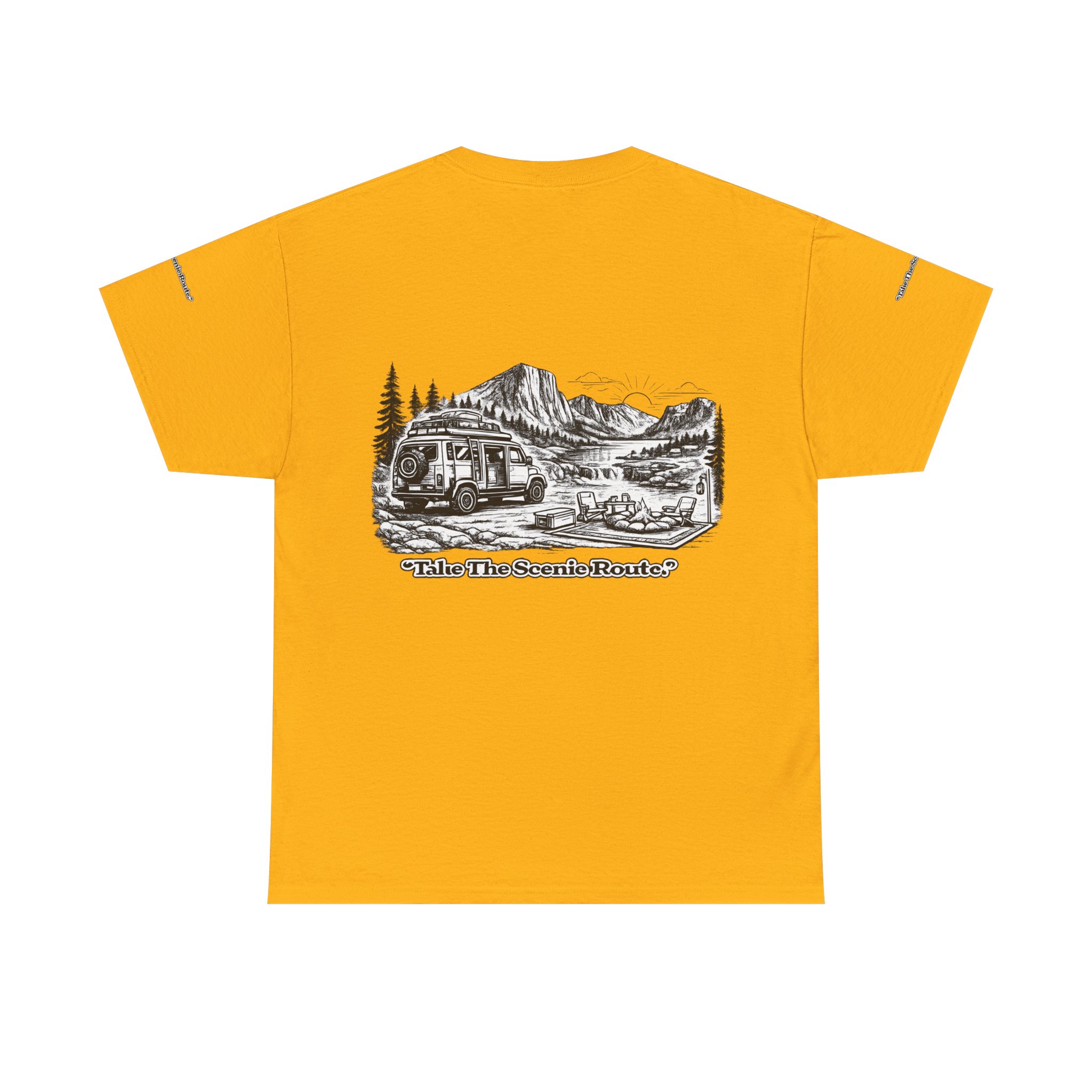 Unisex Heavy Cotton Tee — "Take The Scenic Route" Design Minimal-Line