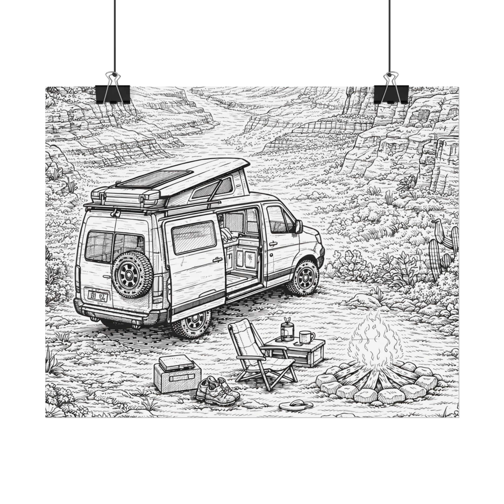 Campervan Poster — Vintage RV Camping Landscape Wall Art