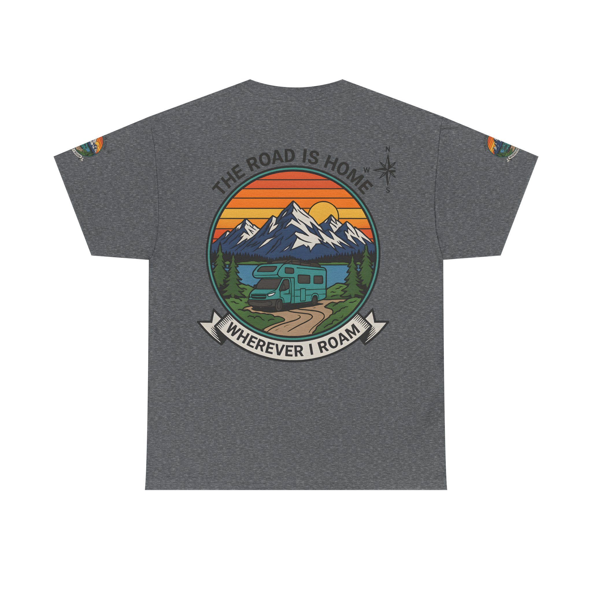 Unisex Heavy Cotton Tee  — 'The Road Is Home, Wherever I Roam' Retro Camper Tee