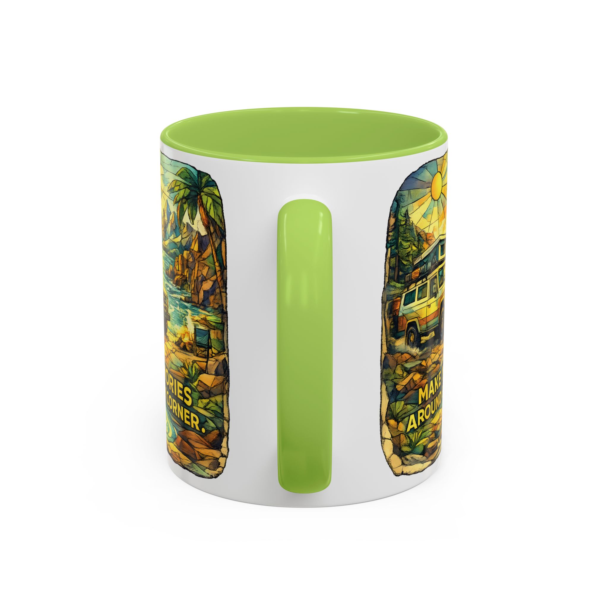 Accent Coffee Mug (11, 15oz) — "Make Memories Around Every Corner" Design Cubic-Line