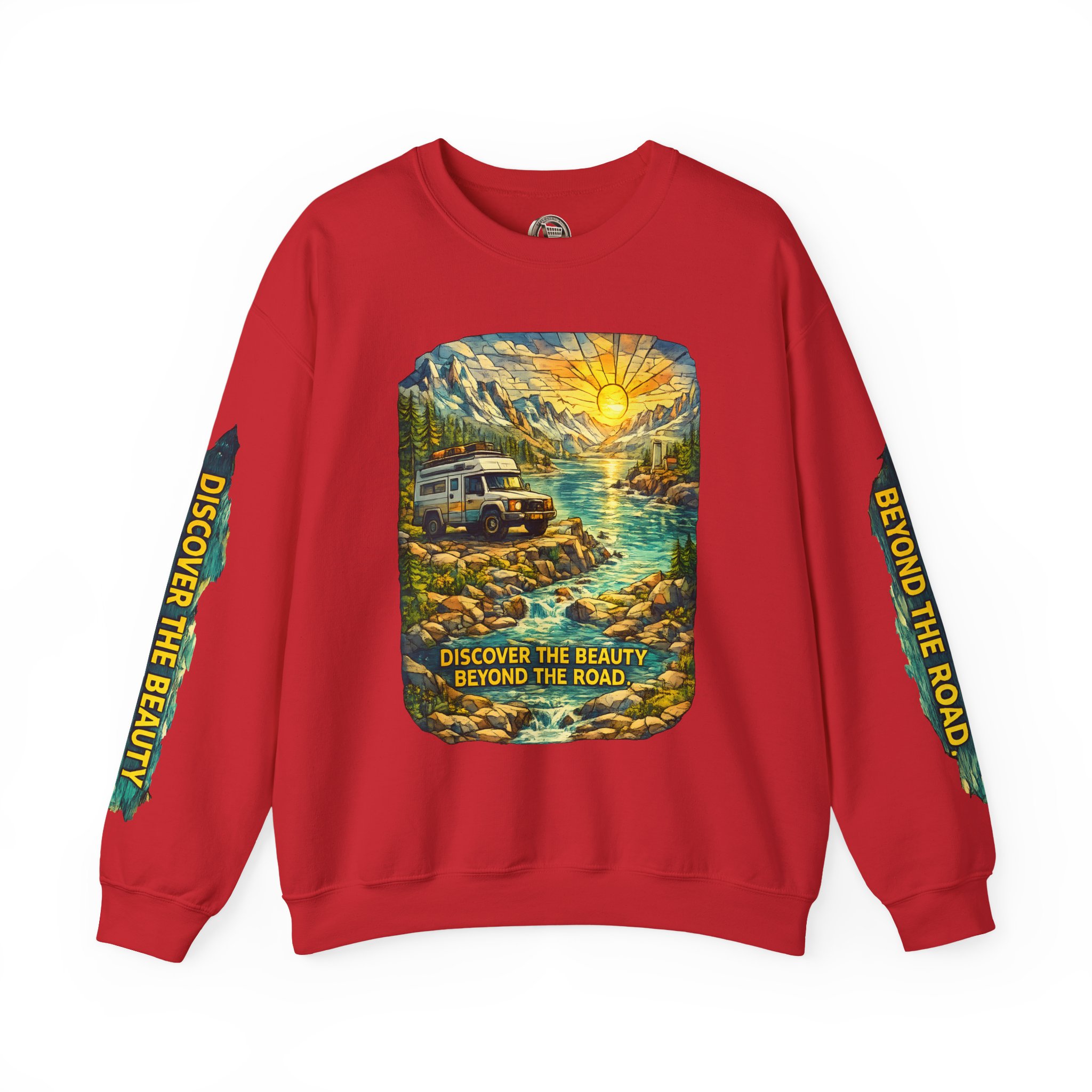 Unisex Heavy Blend™ Crewneck Sweatshirt — "Discover The Bieuty Beyond The Road" Design Cubic-Line